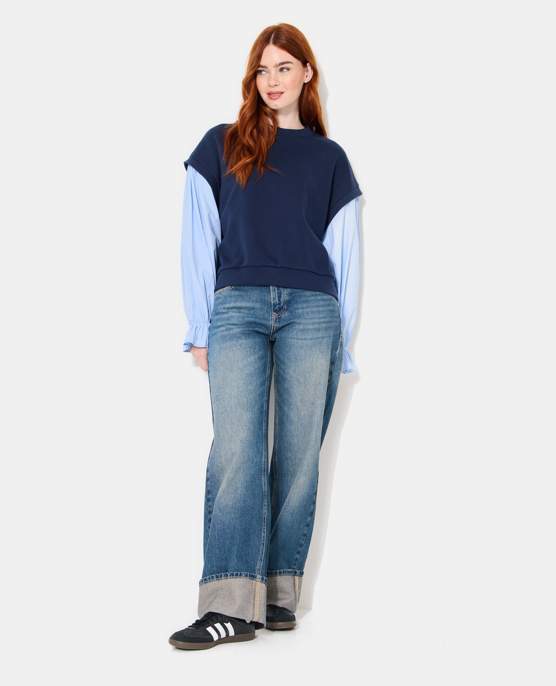 Sweat avec manches chemise effet 2 en 1