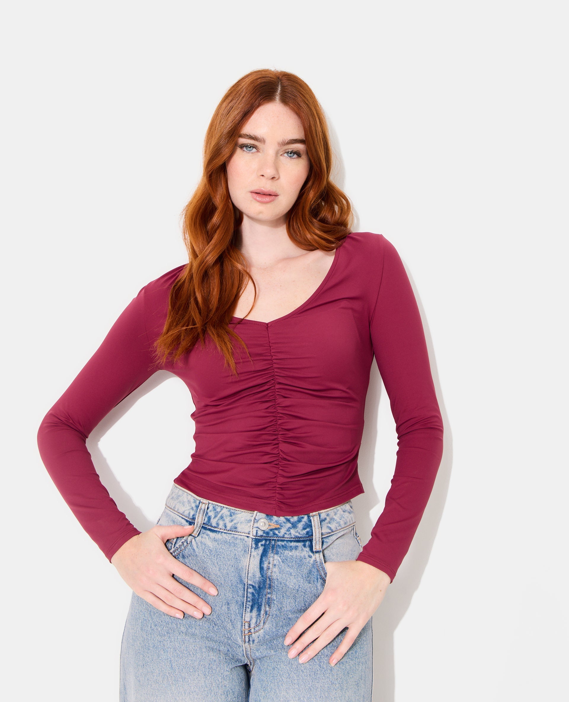 T-shirt manches longues avec fronces