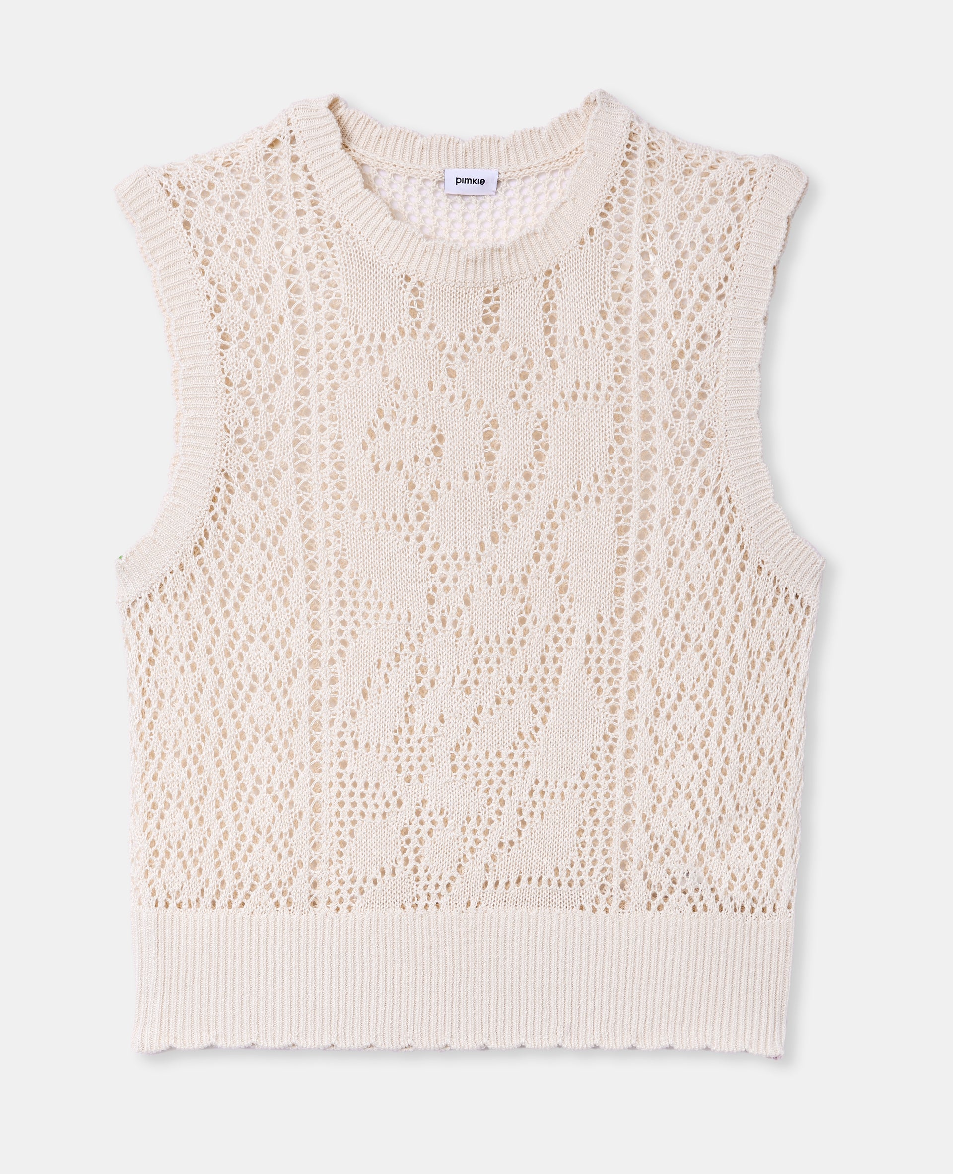 Pull sans manches en maille ajourée