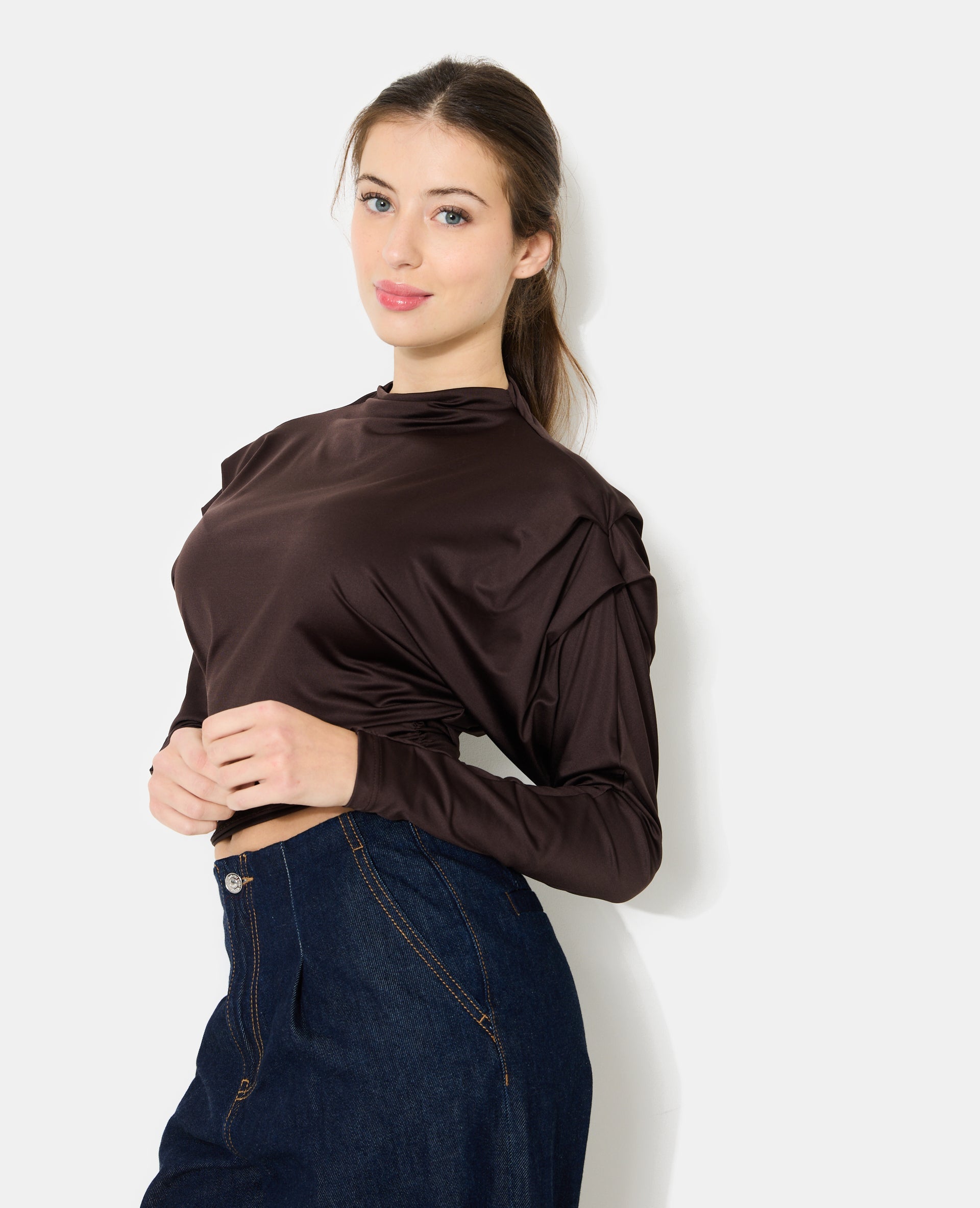 Top manches chauve-souris avec pinces et fronces