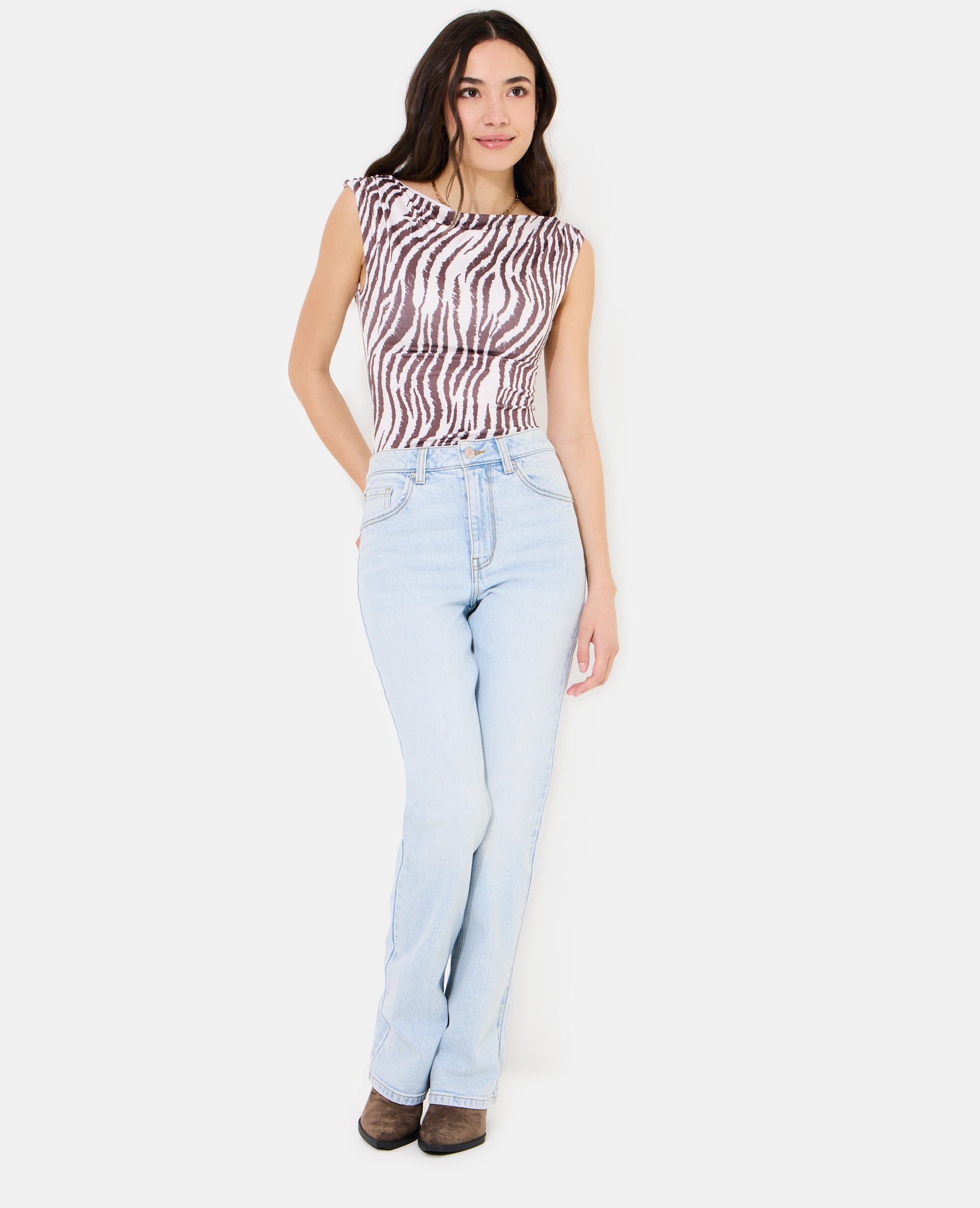 Body sans manches encolure drapée motif zèbre