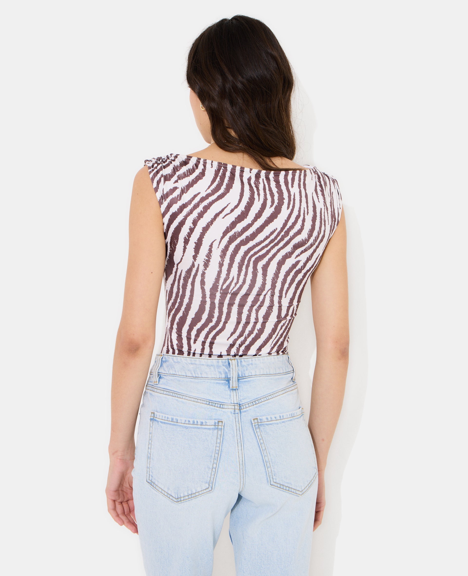 Body sans manches encolure drapée motif zèbre