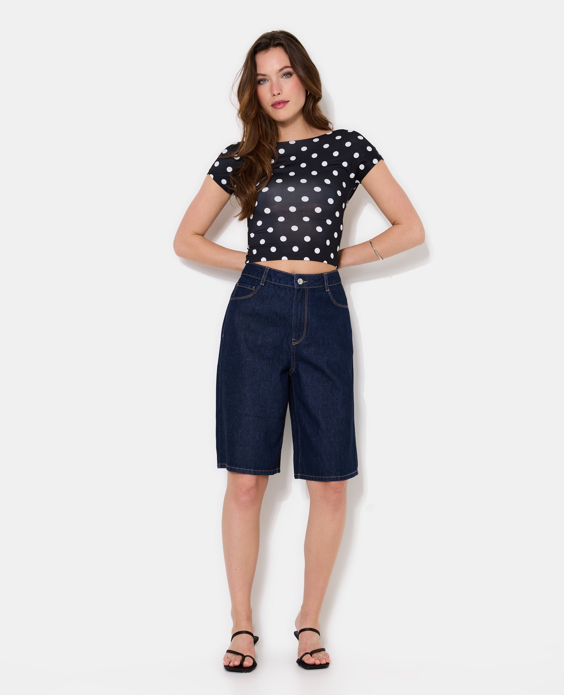 Top court dos ouvert motif pois