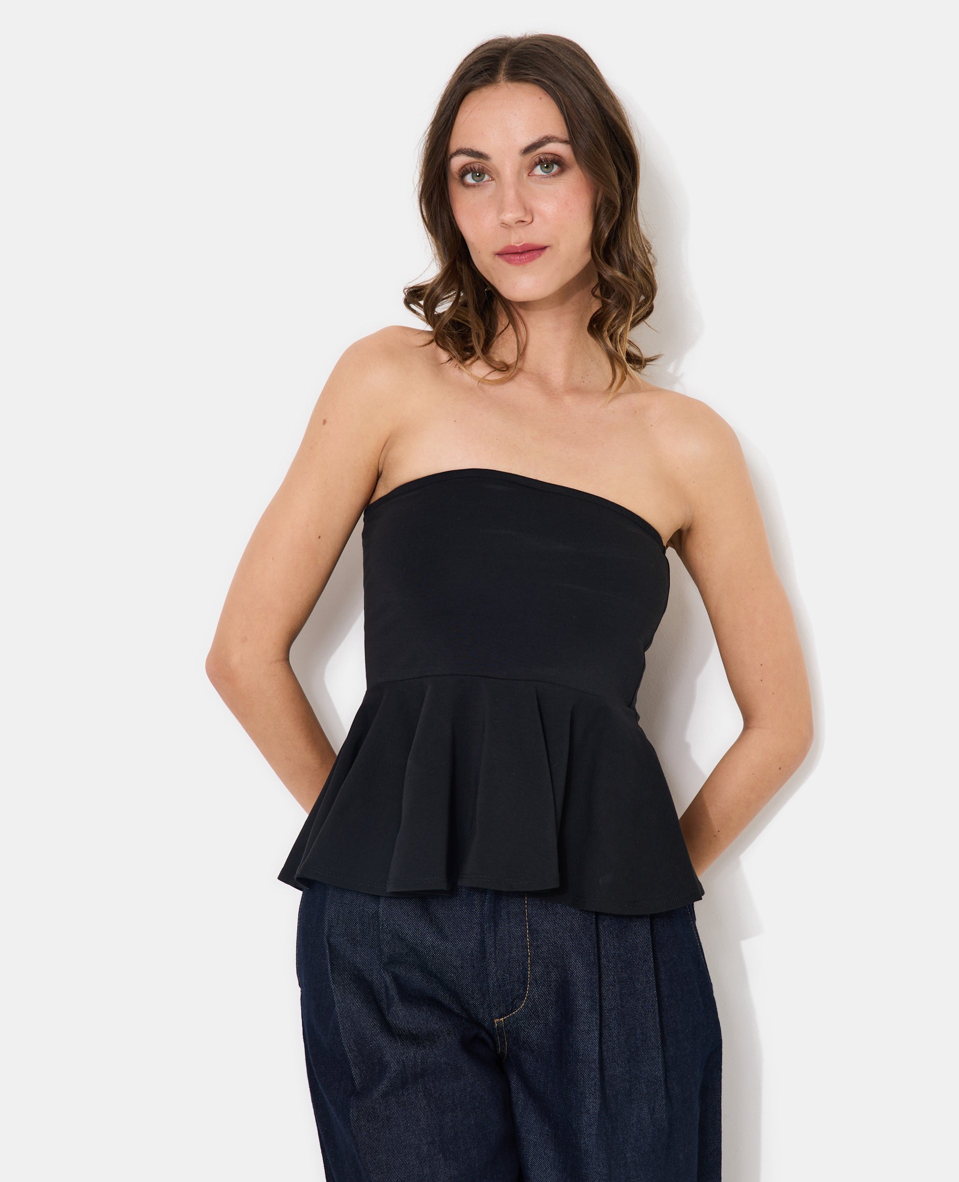 Top bustier peplum avec volant