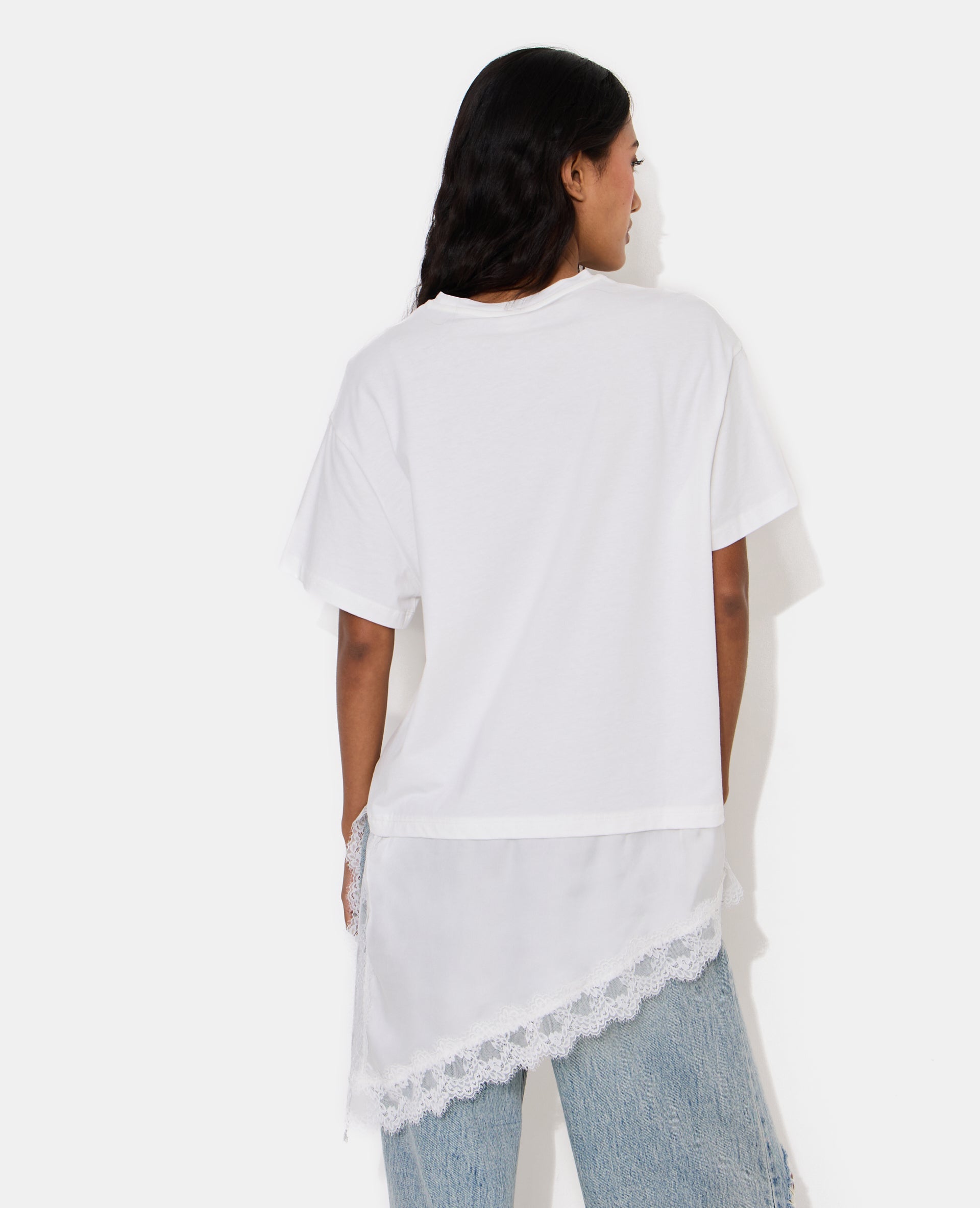 T-shirt oversize avec empiècement satin et dentelle