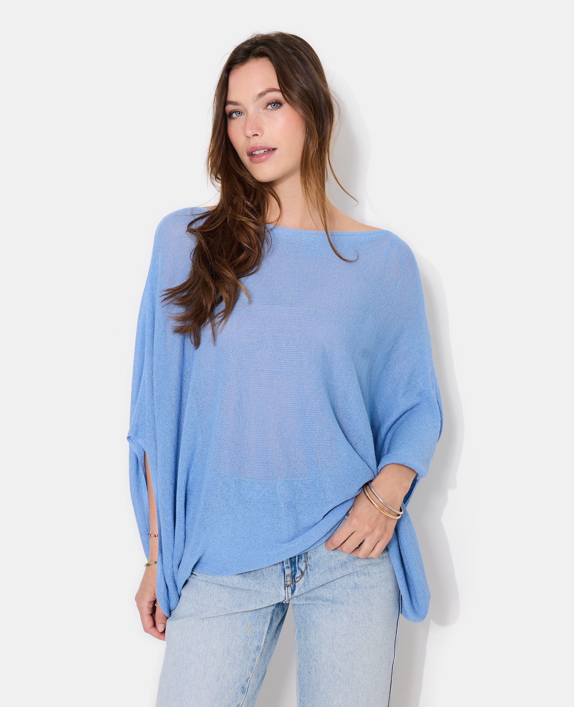 Pull châle asymétrique en maille fine