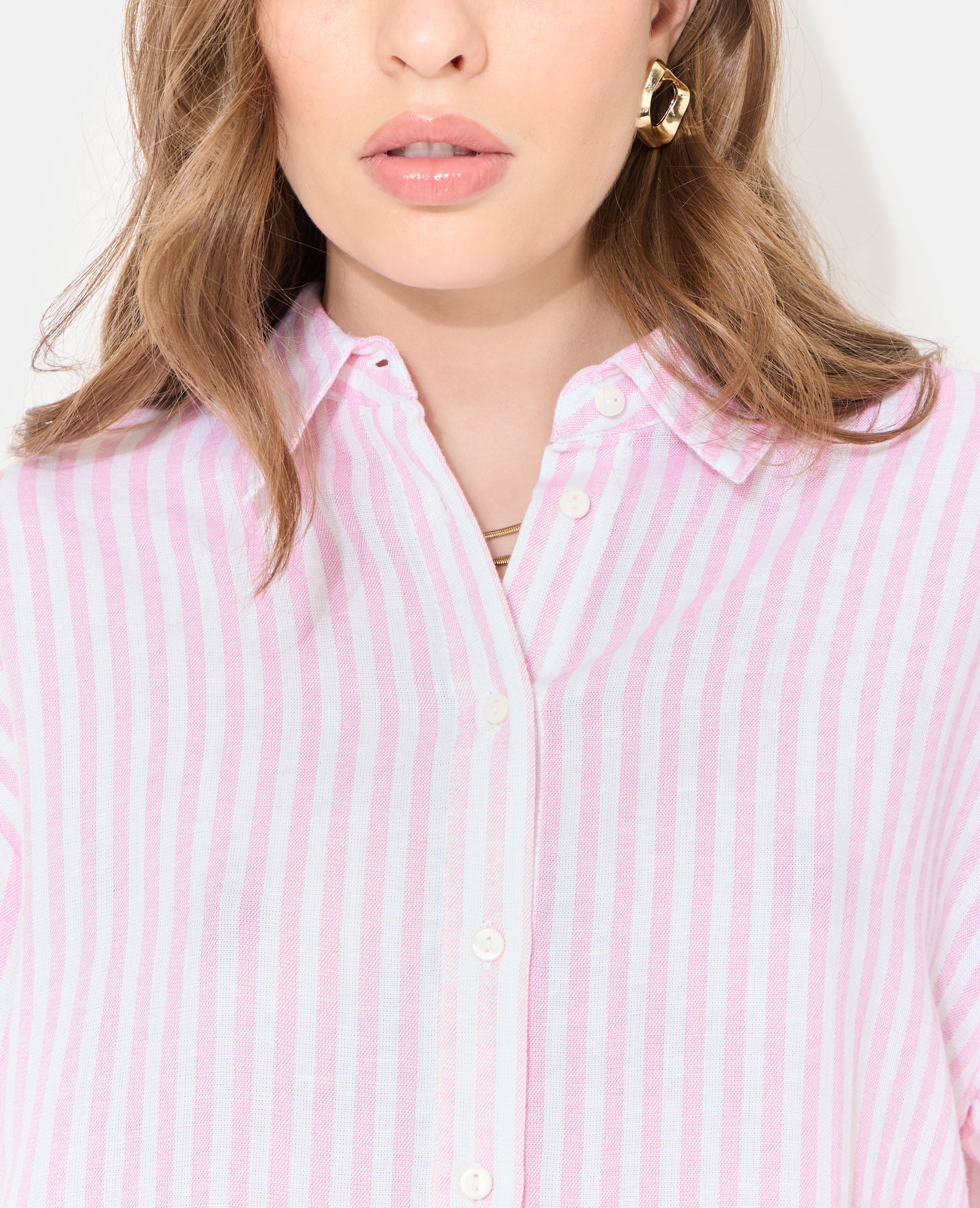 Chemise oversize rayée avec lin