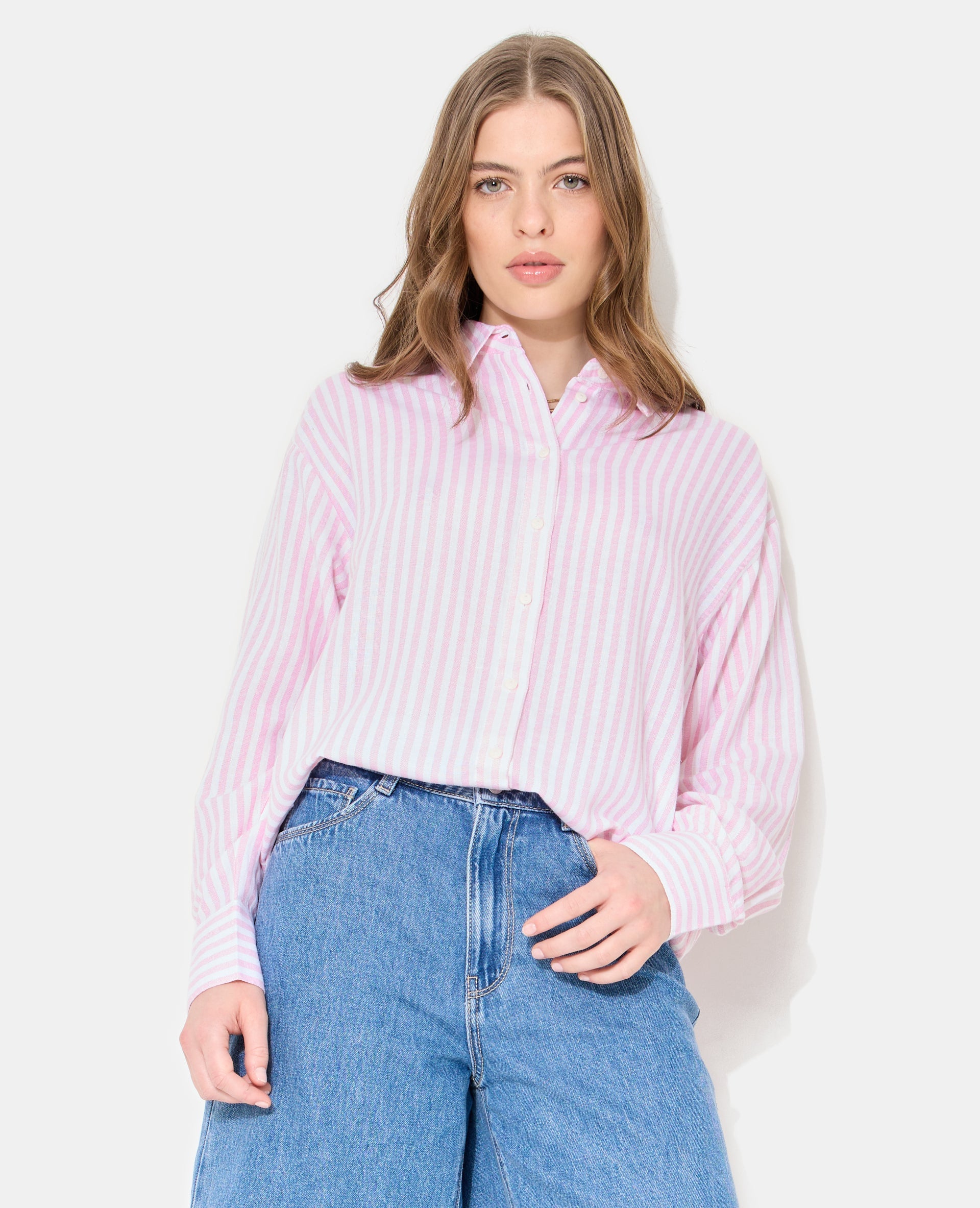 Chemise oversize rayée avec lin
