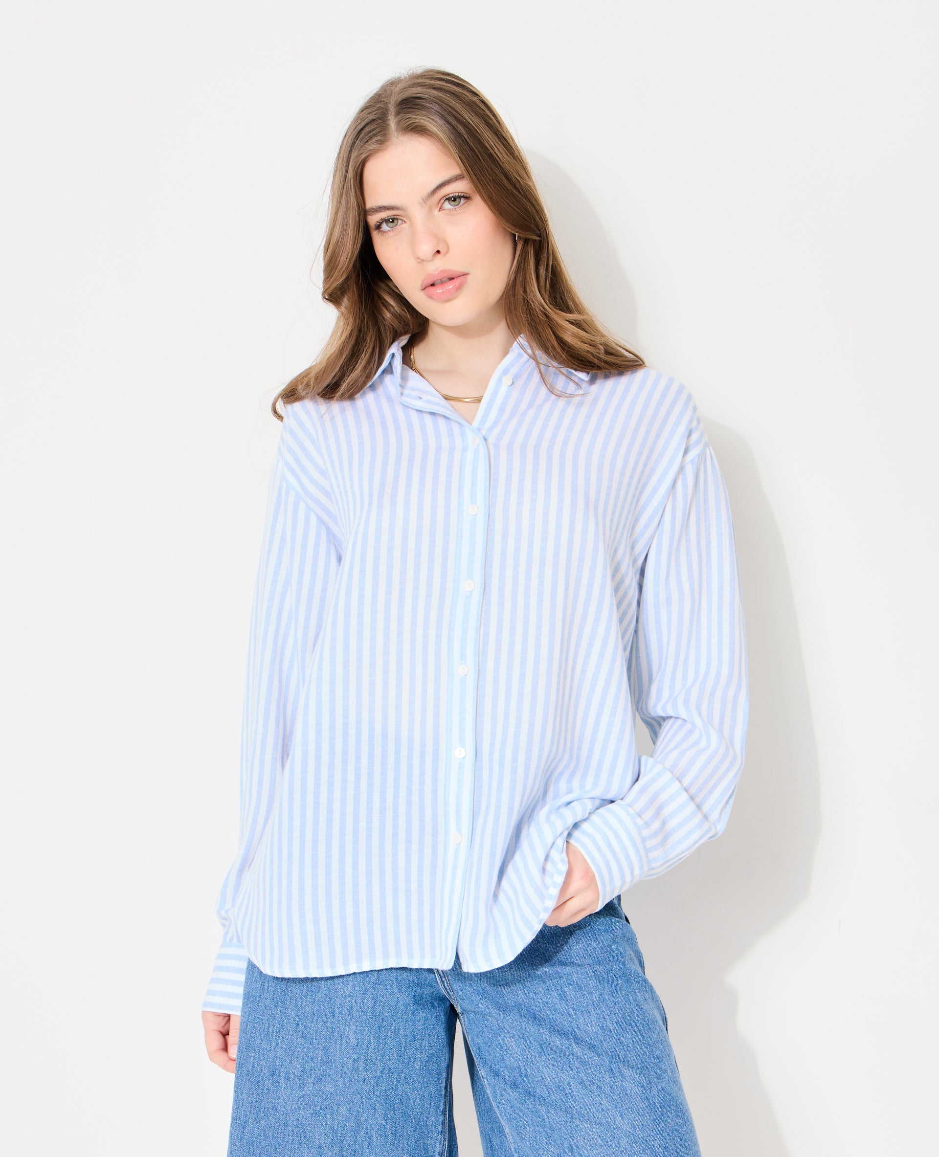 Chemise oversize rayée avec lin