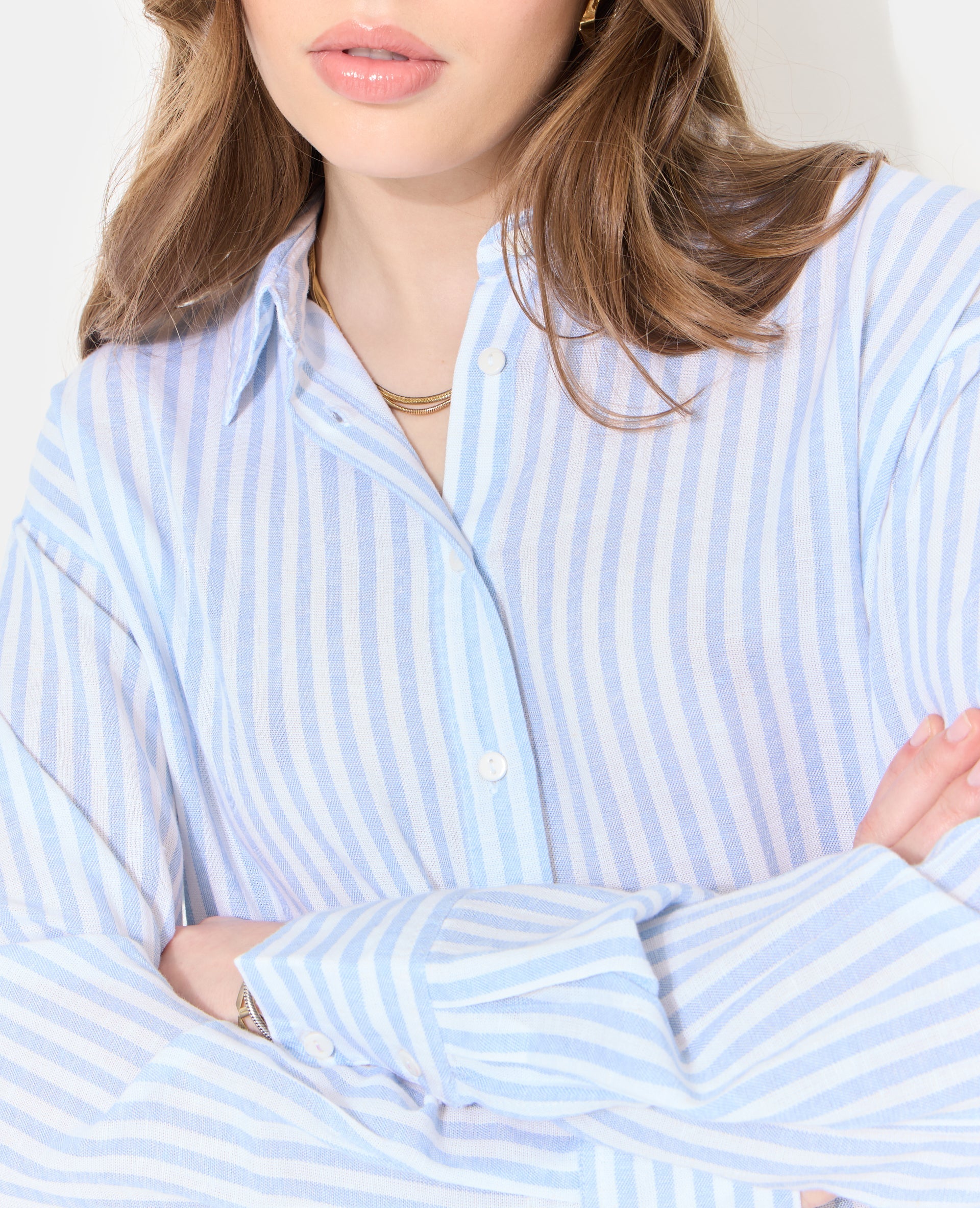 Chemise oversize rayée avec lin