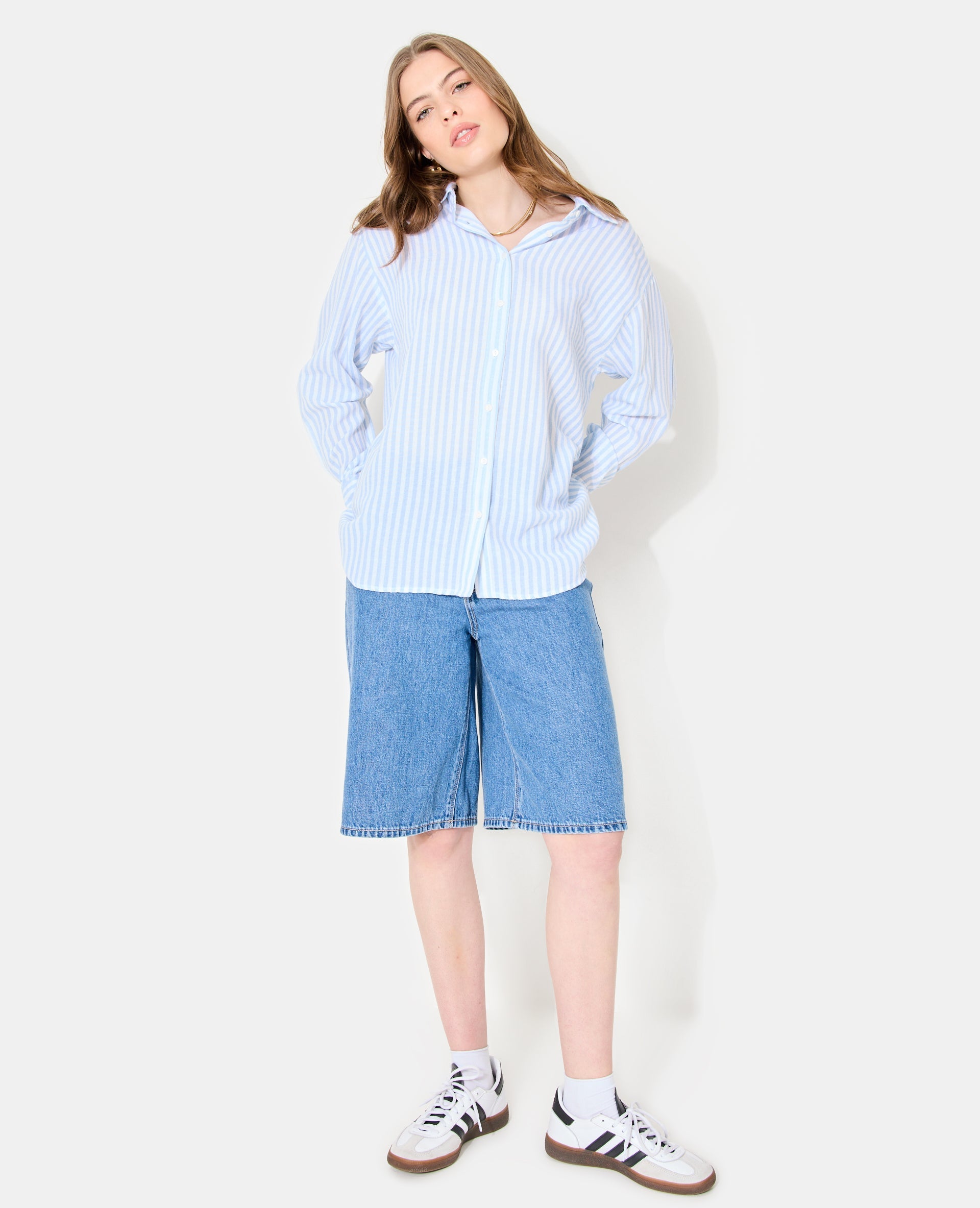 Chemise oversize rayée avec lin