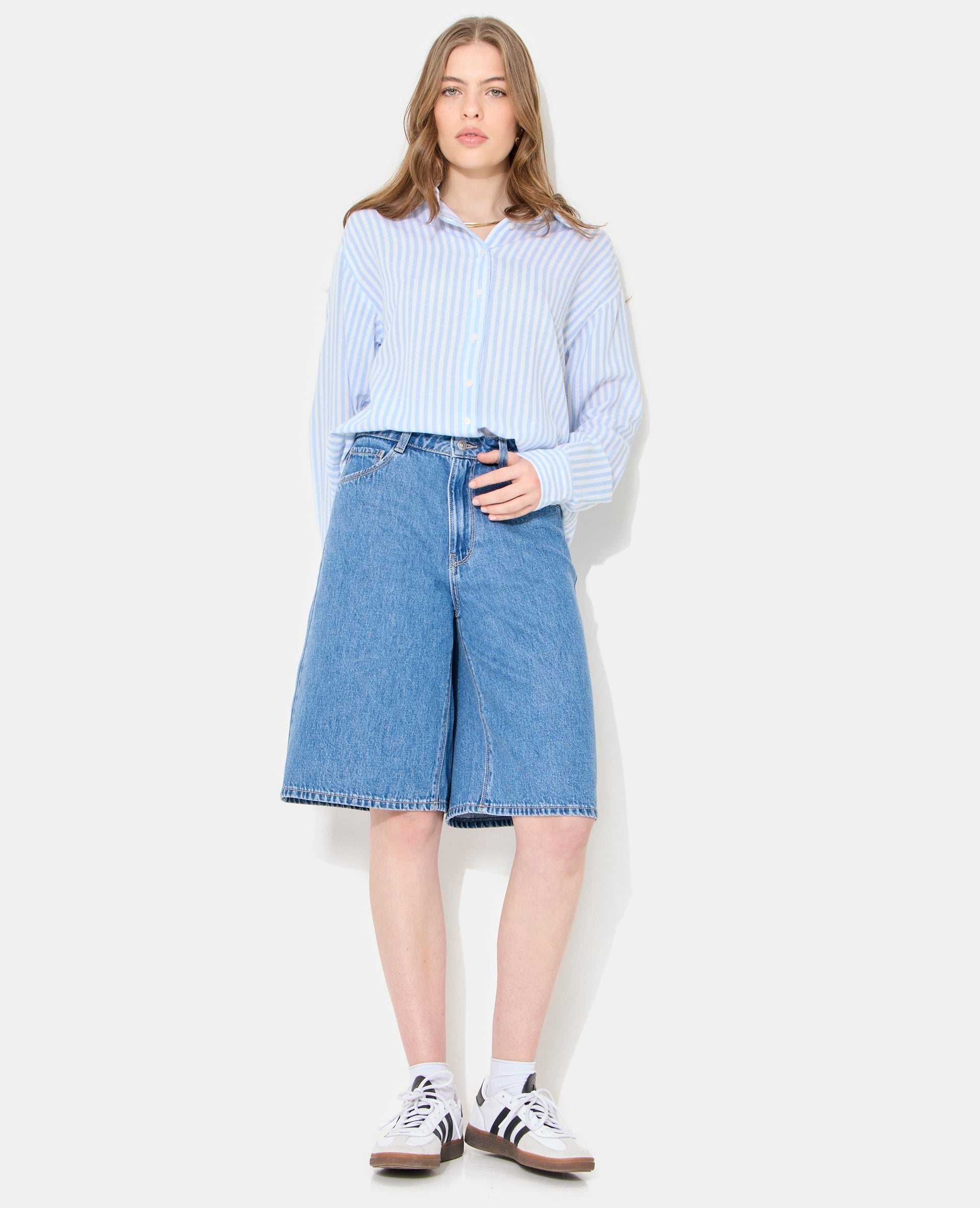 Chemise oversize rayée avec lin