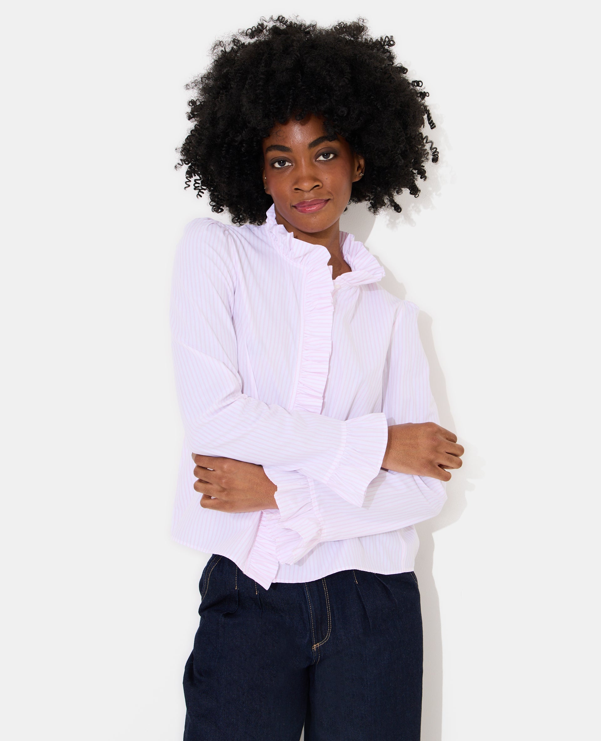 Chemise popeline rayée avec volants