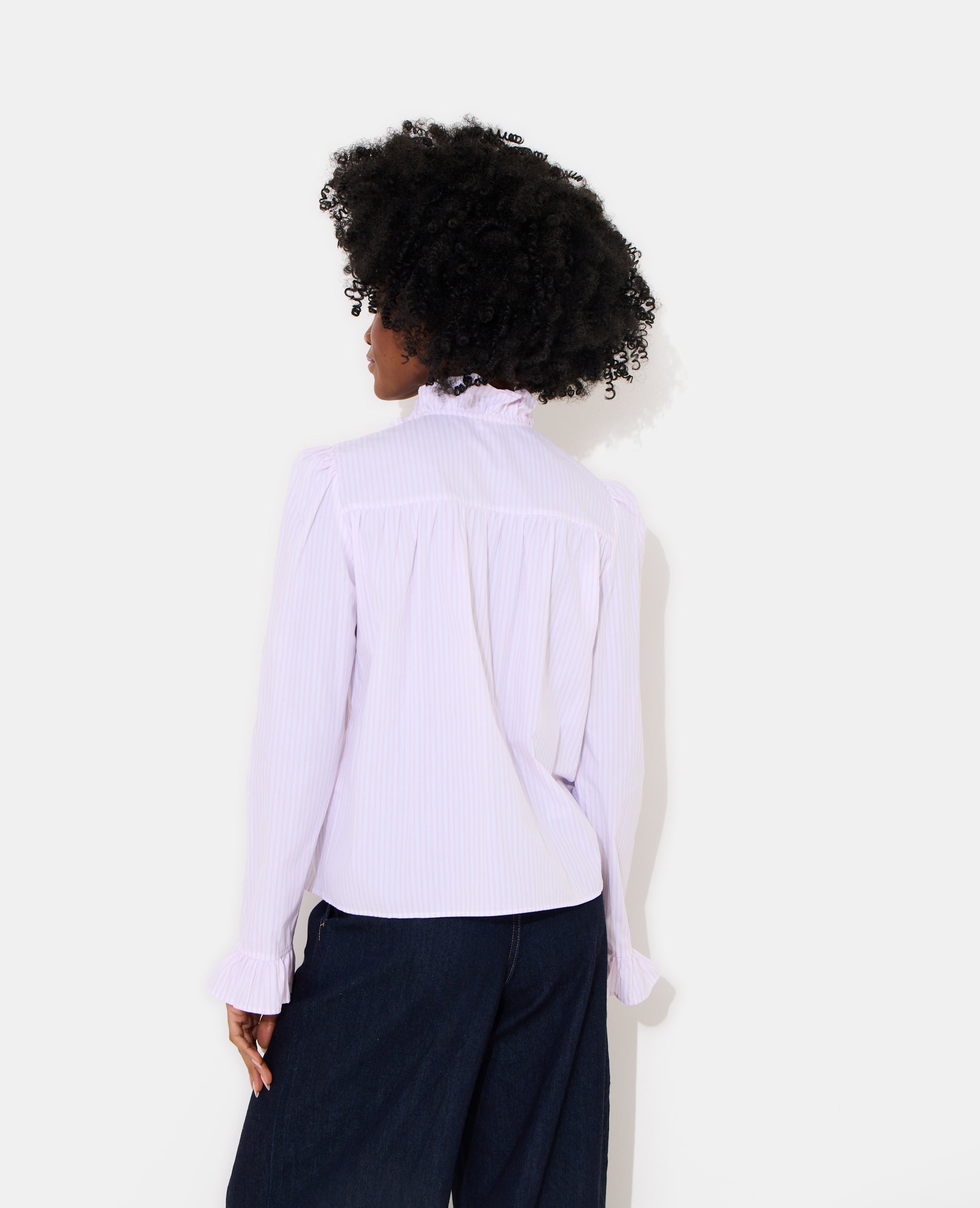 Chemise popeline rayée avec volants