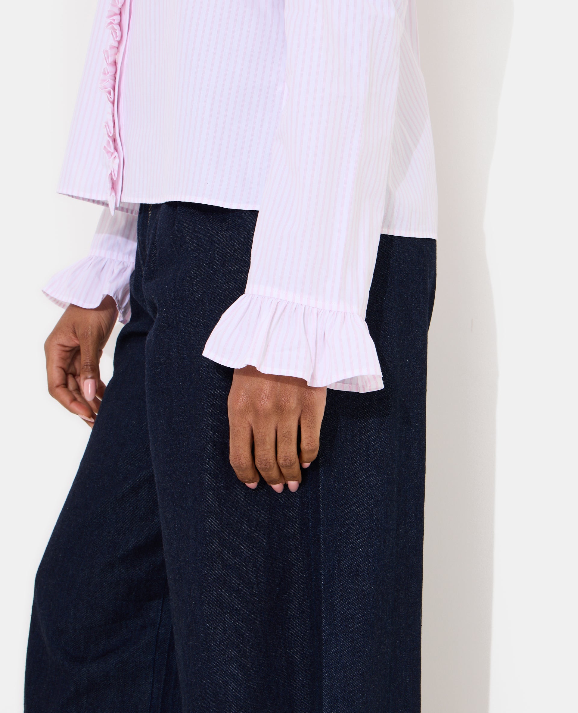 Chemise popeline rayée avec volants