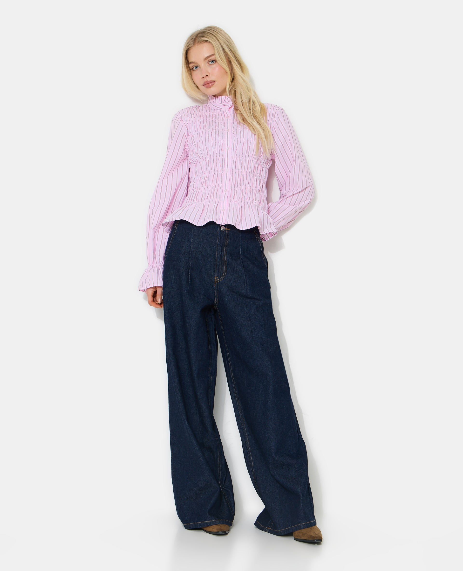 Chemise smockée et rayé avec manches ballons