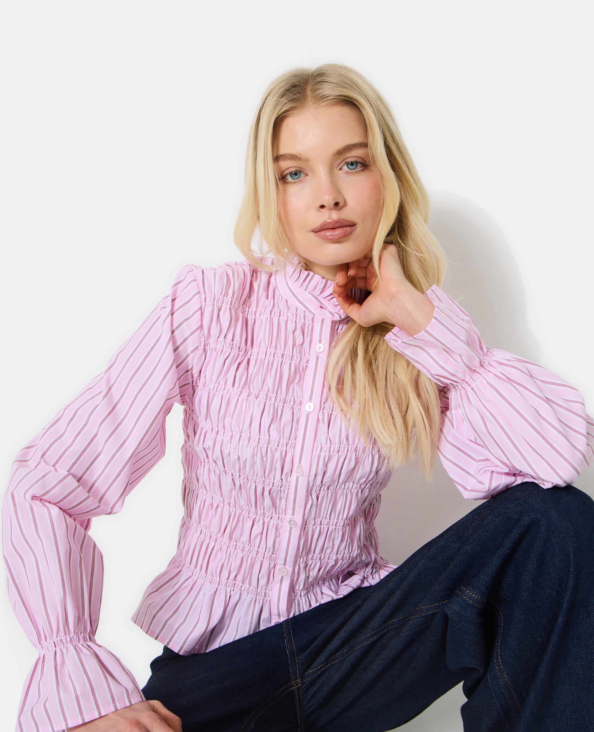 Chemise smockée et rayé avec manches ballons