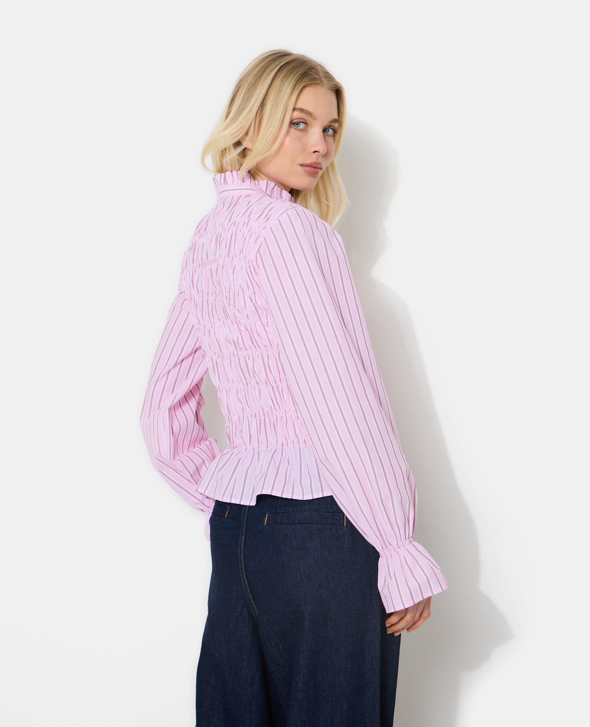Chemise smockée et rayé avec manches ballons