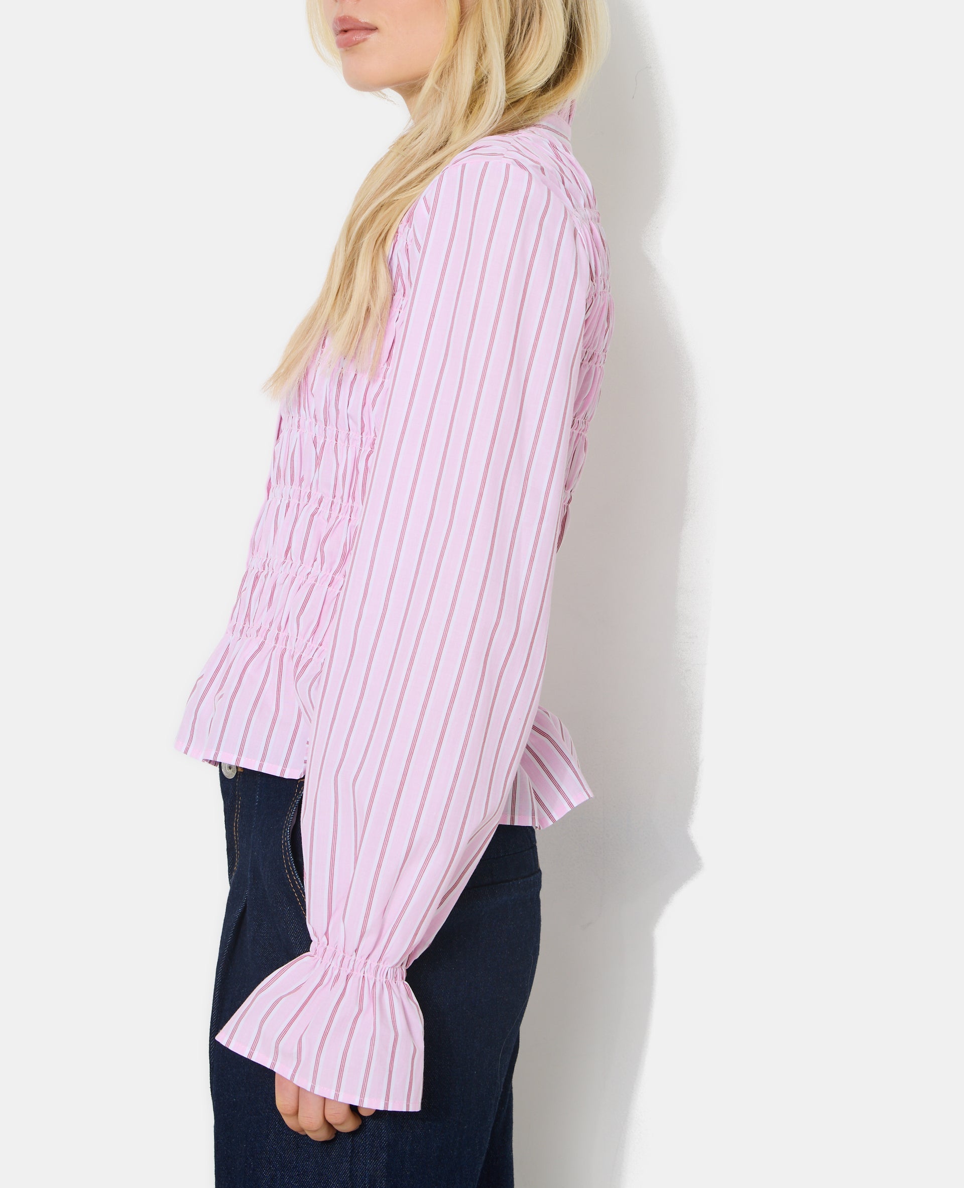 Chemise smockée et rayé avec manches ballons