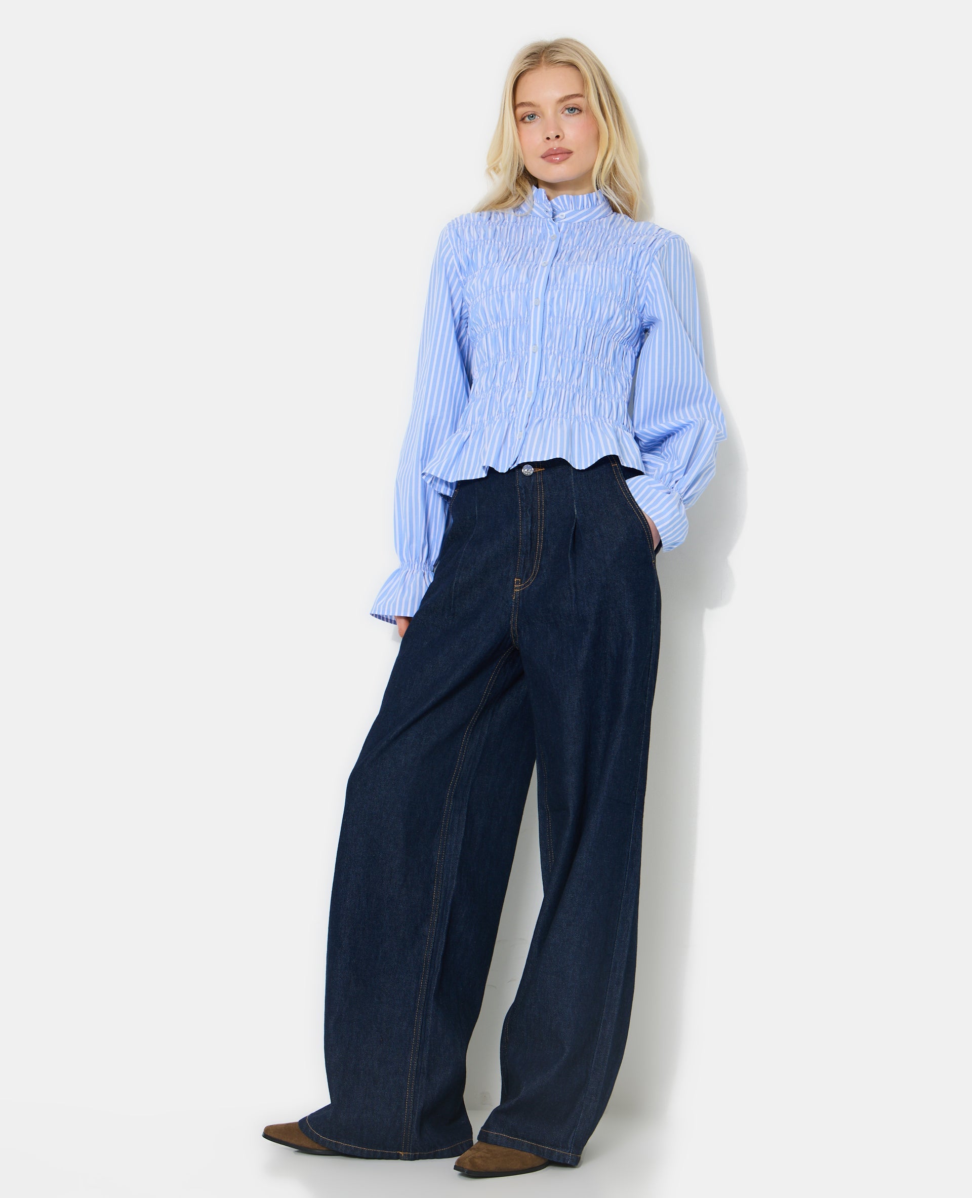 Chemise smockée et rayé avec manches ballons
