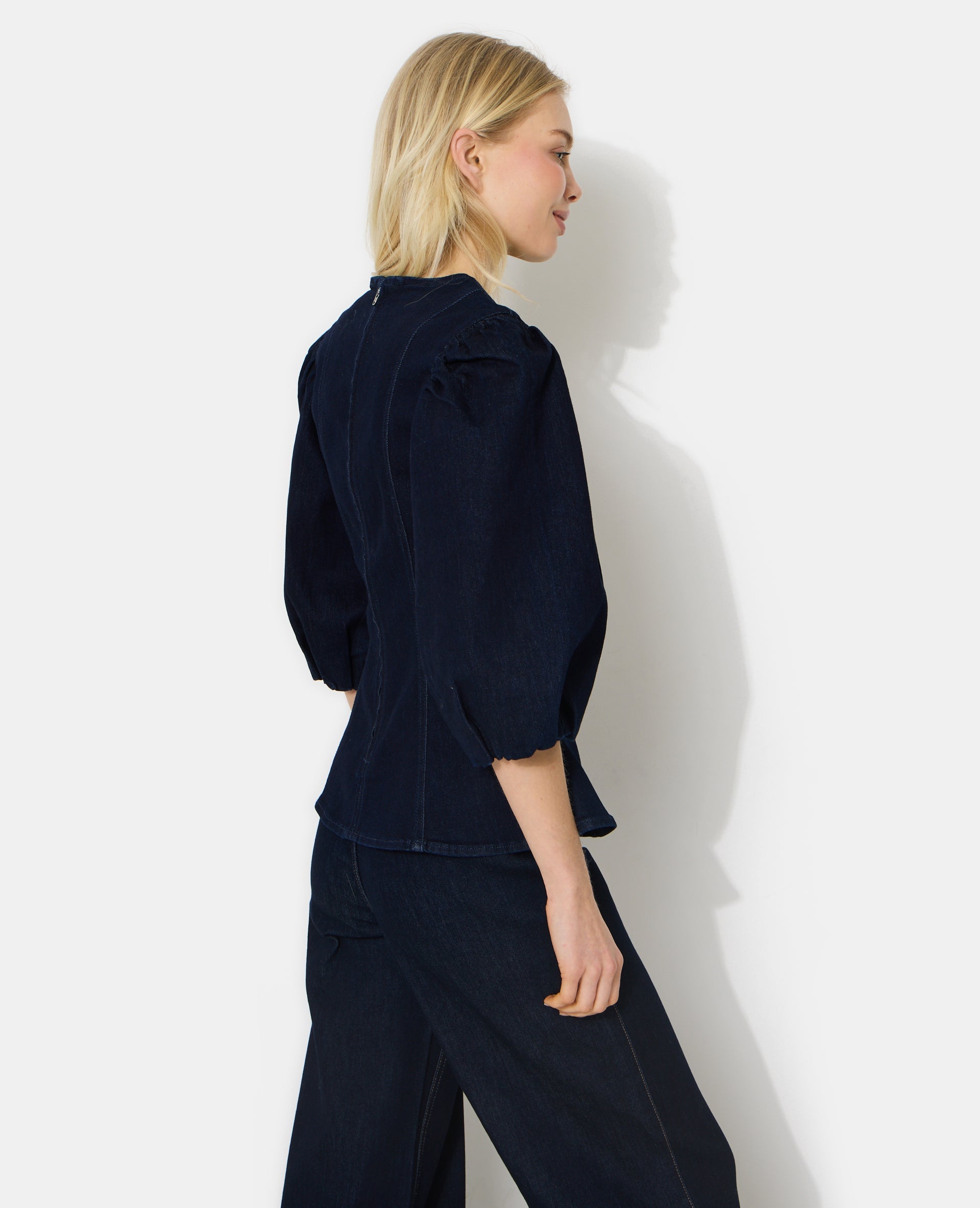 Top en jean stretch avec manches ballons