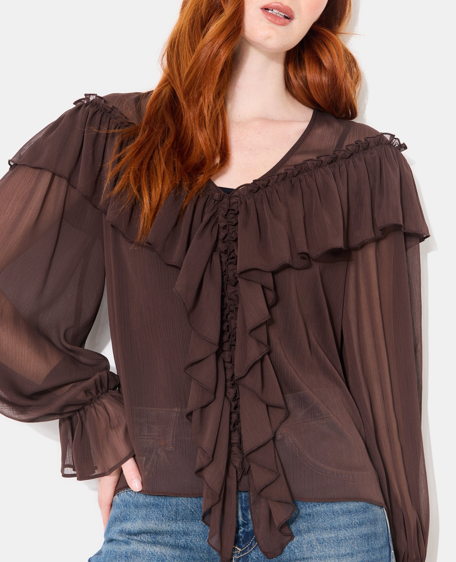 Blouse en voile avec manches ballons et volants