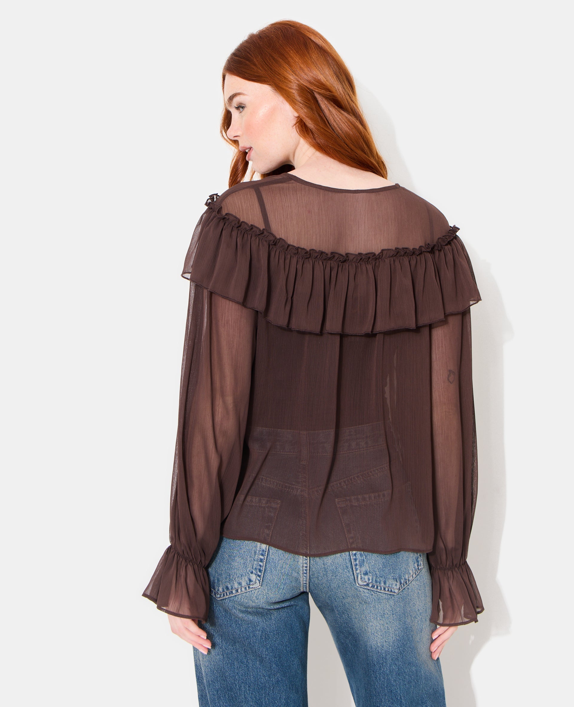 Blouse en voile avec manches ballons et volants