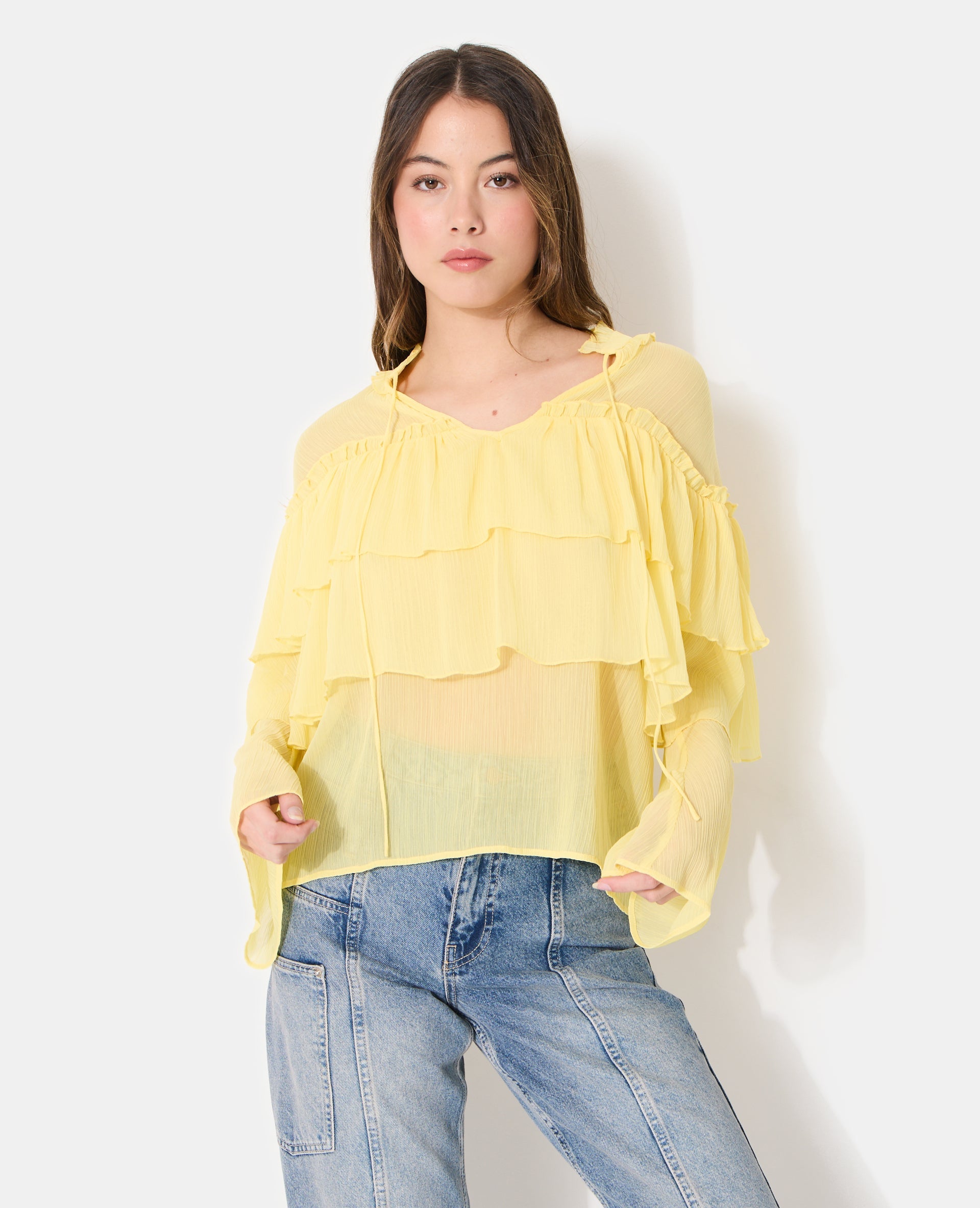 Blouse en voile avec volants et manches flare