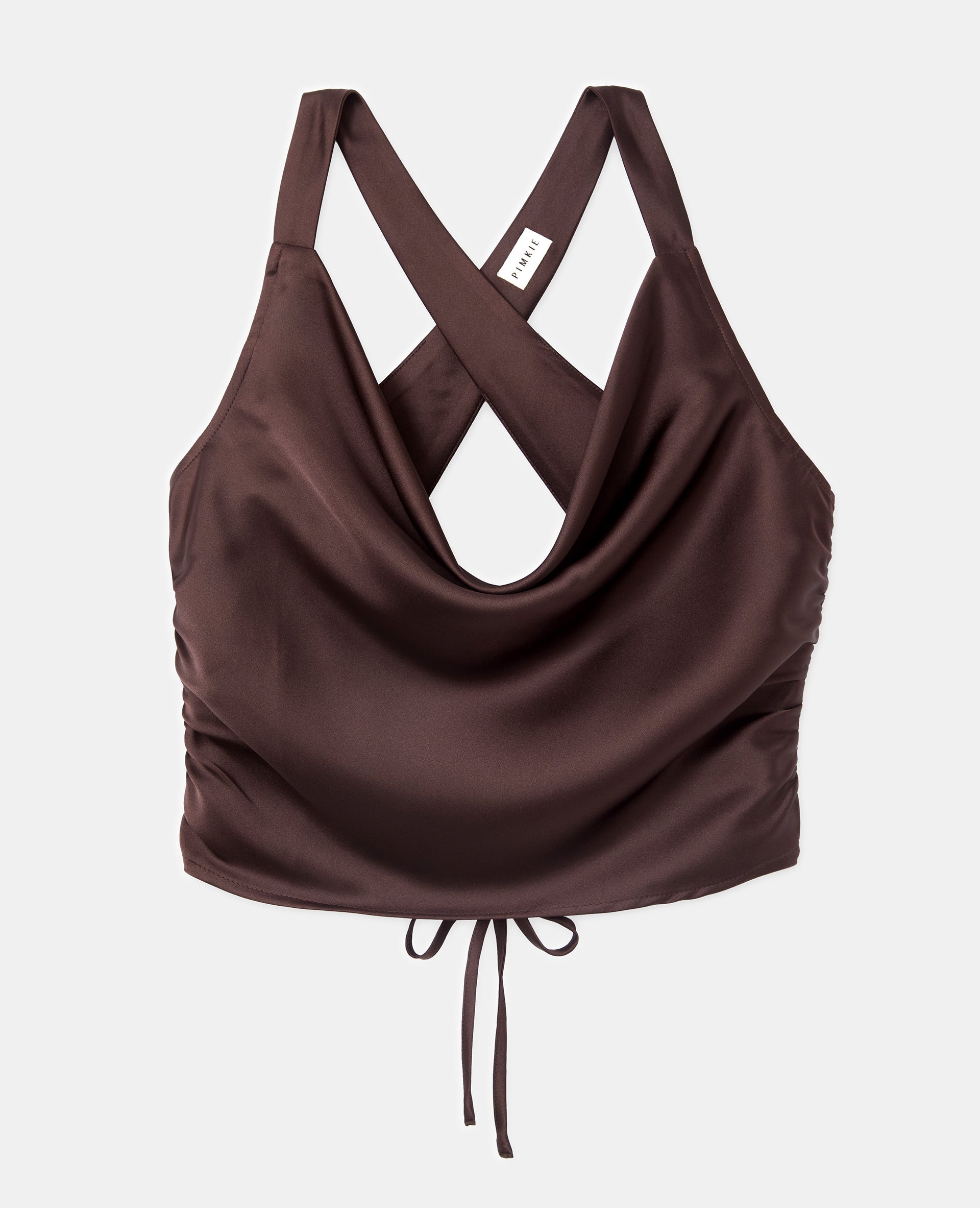 Top en satin col bénitier bretelles croisées dos