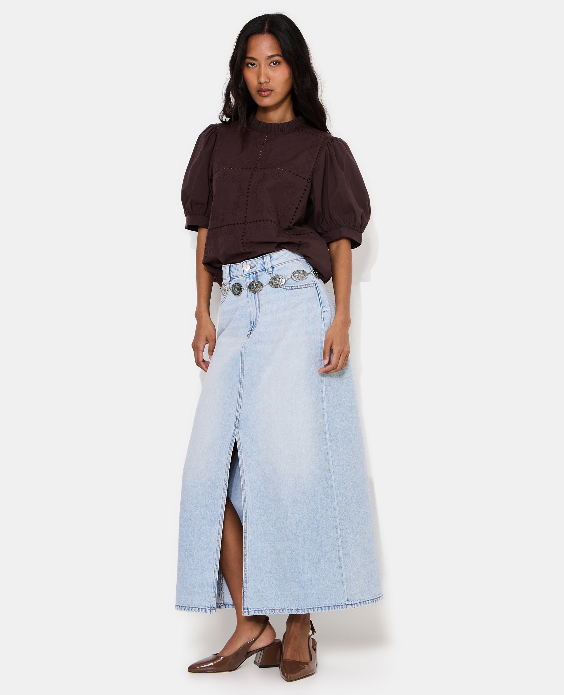 Blouse avec détails ajourés et broderies