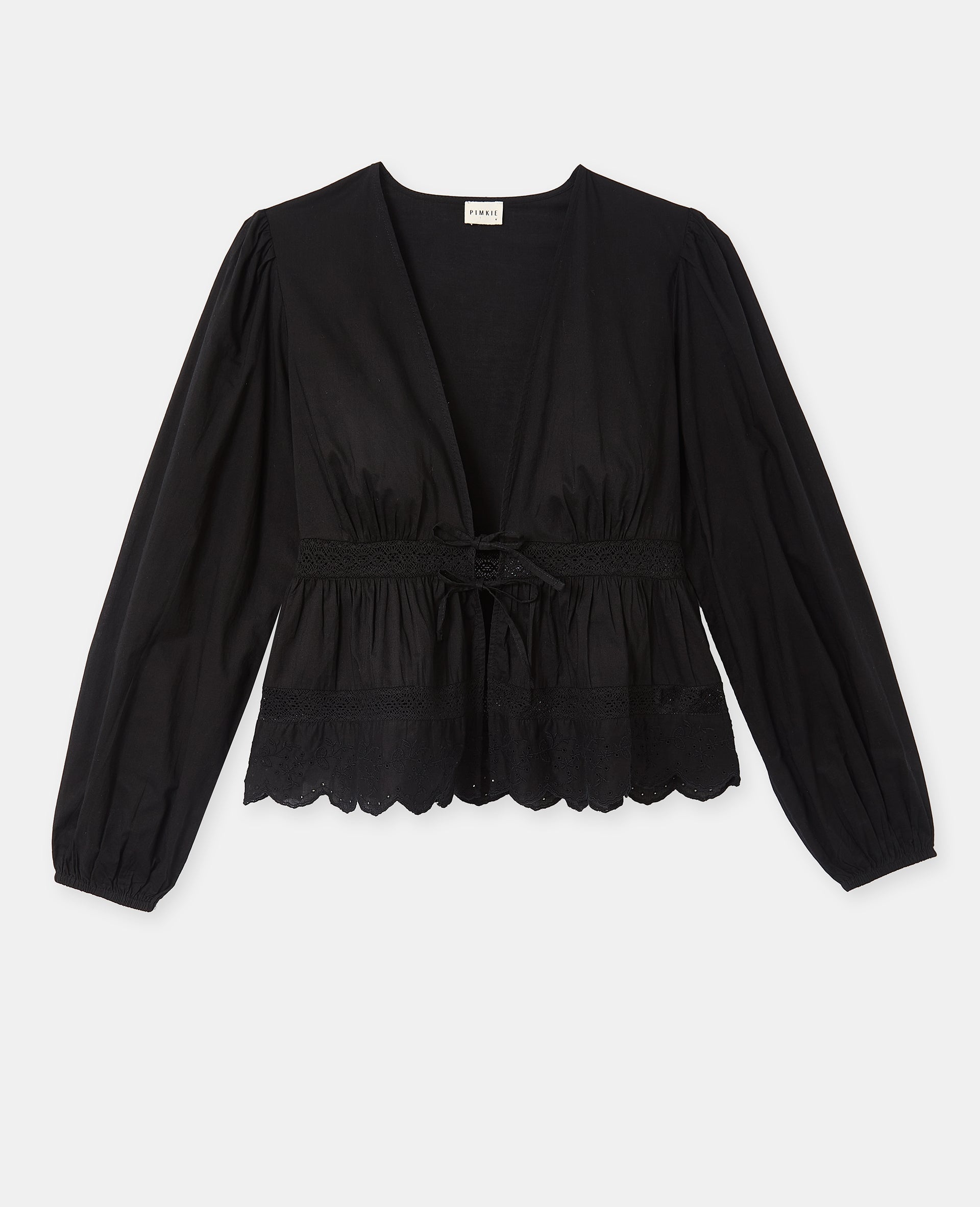 Blouse avec dentelle et nouettes