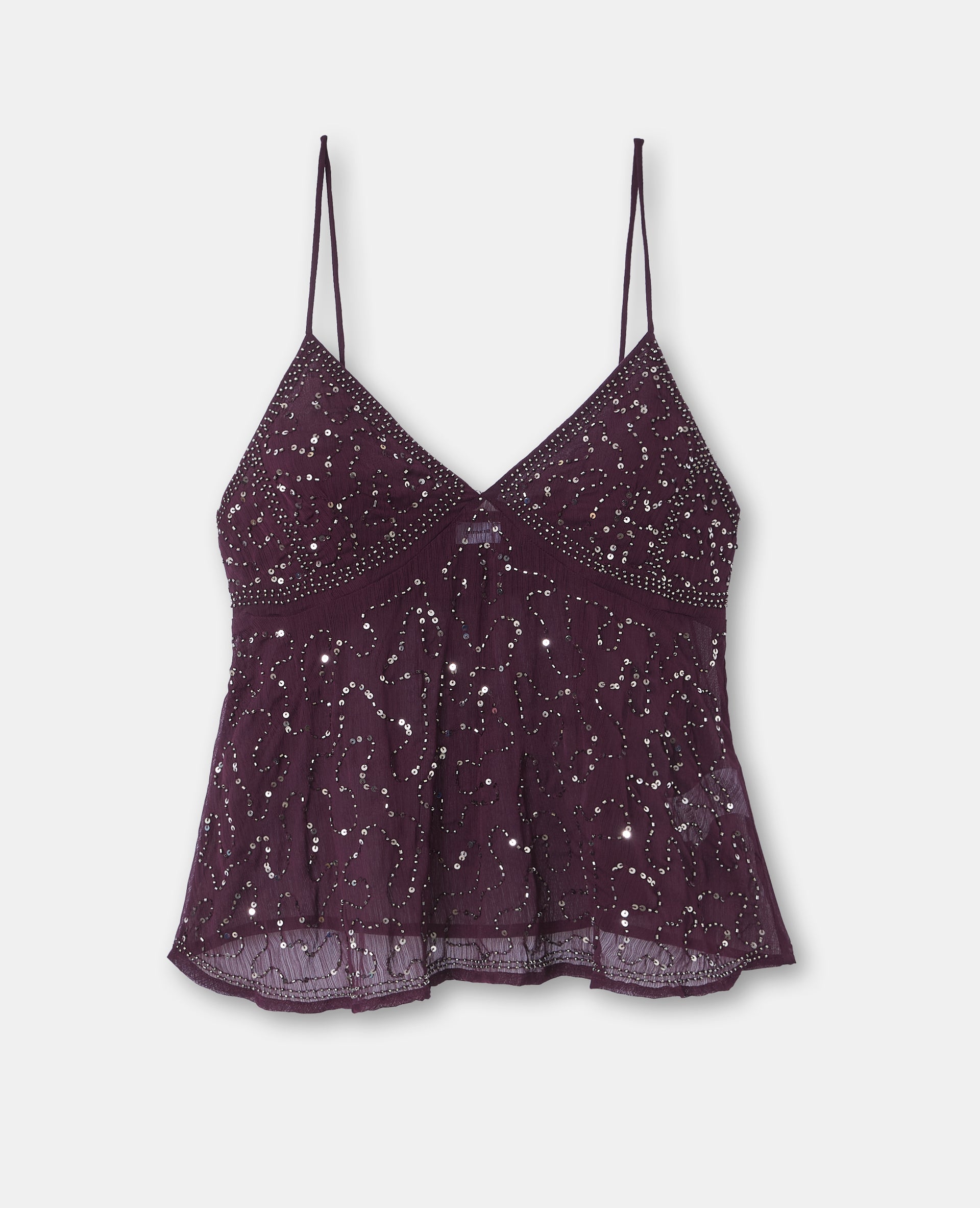 Top à bretelles en voile avec sequins et perles