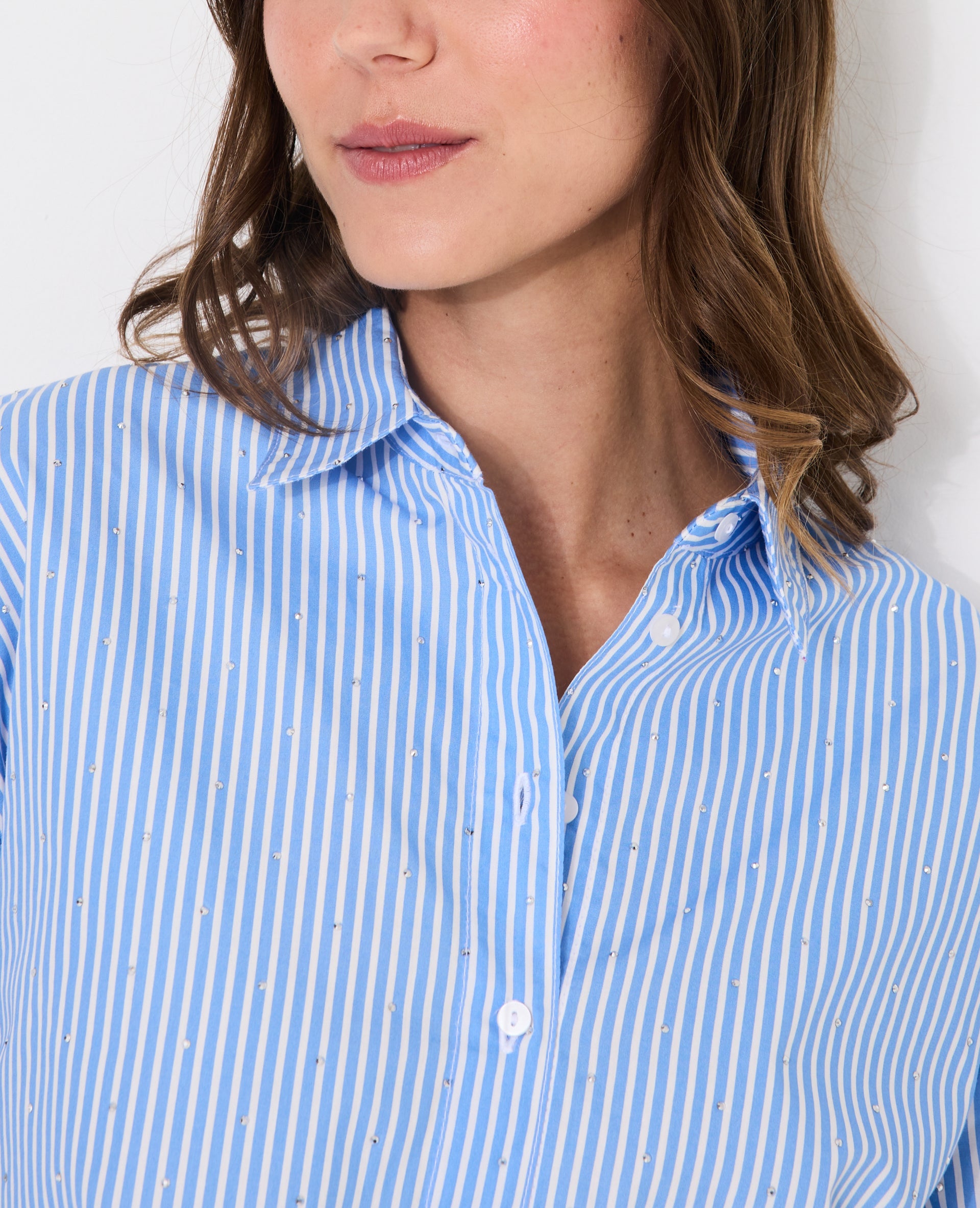 Chemise ample rayée avec strass en all over