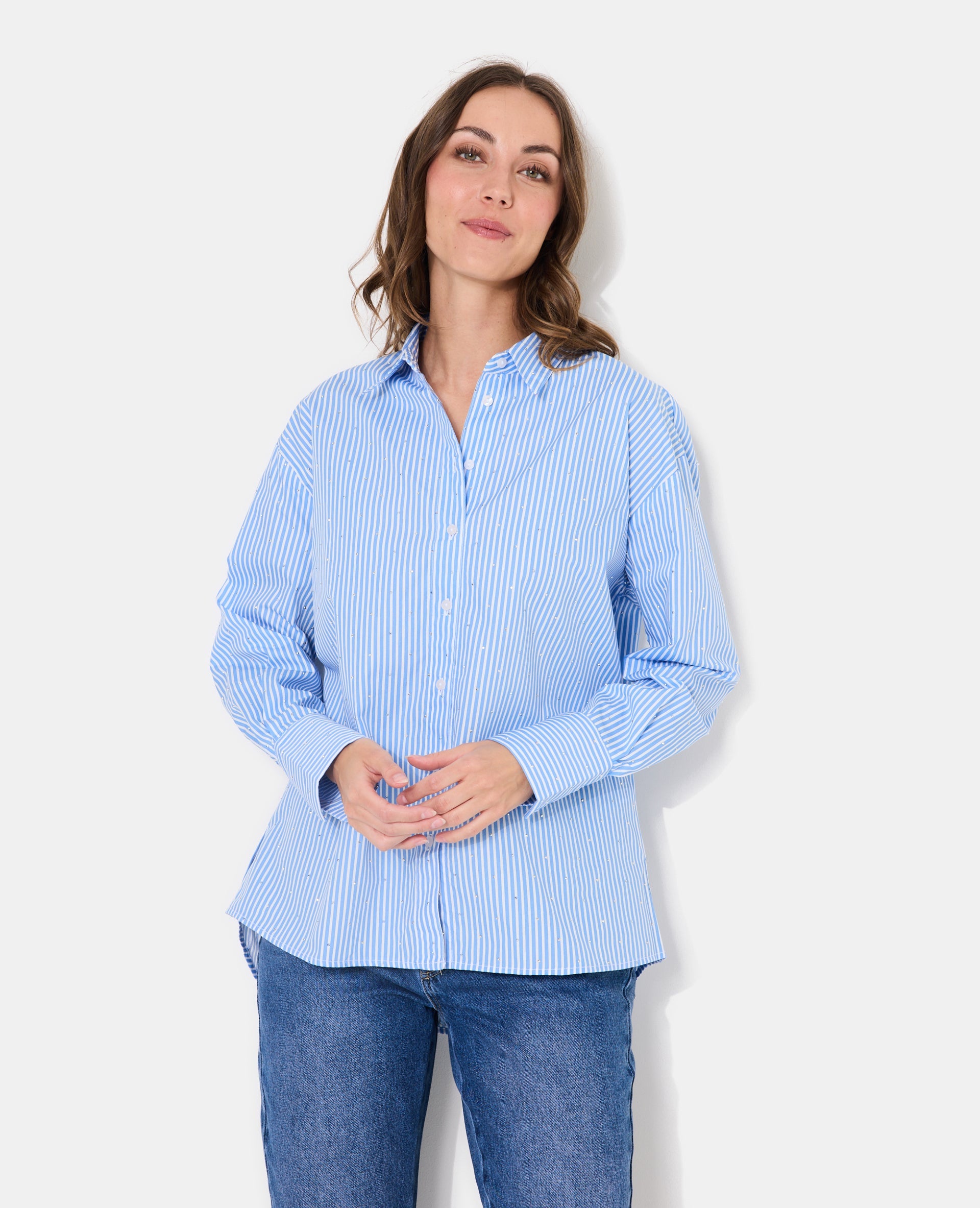 Chemise ample rayée avec strass en all over