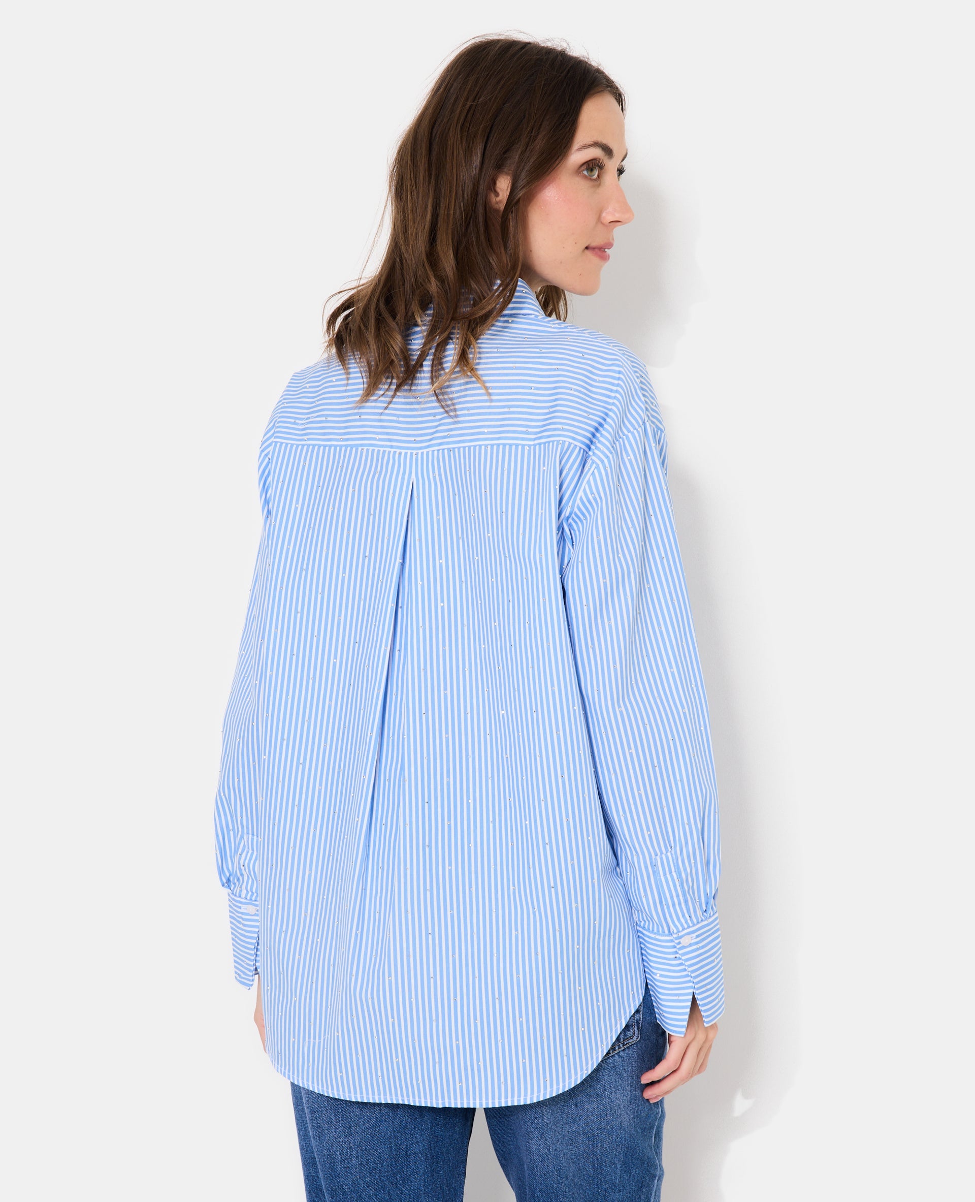 Chemise ample rayée avec strass en all over