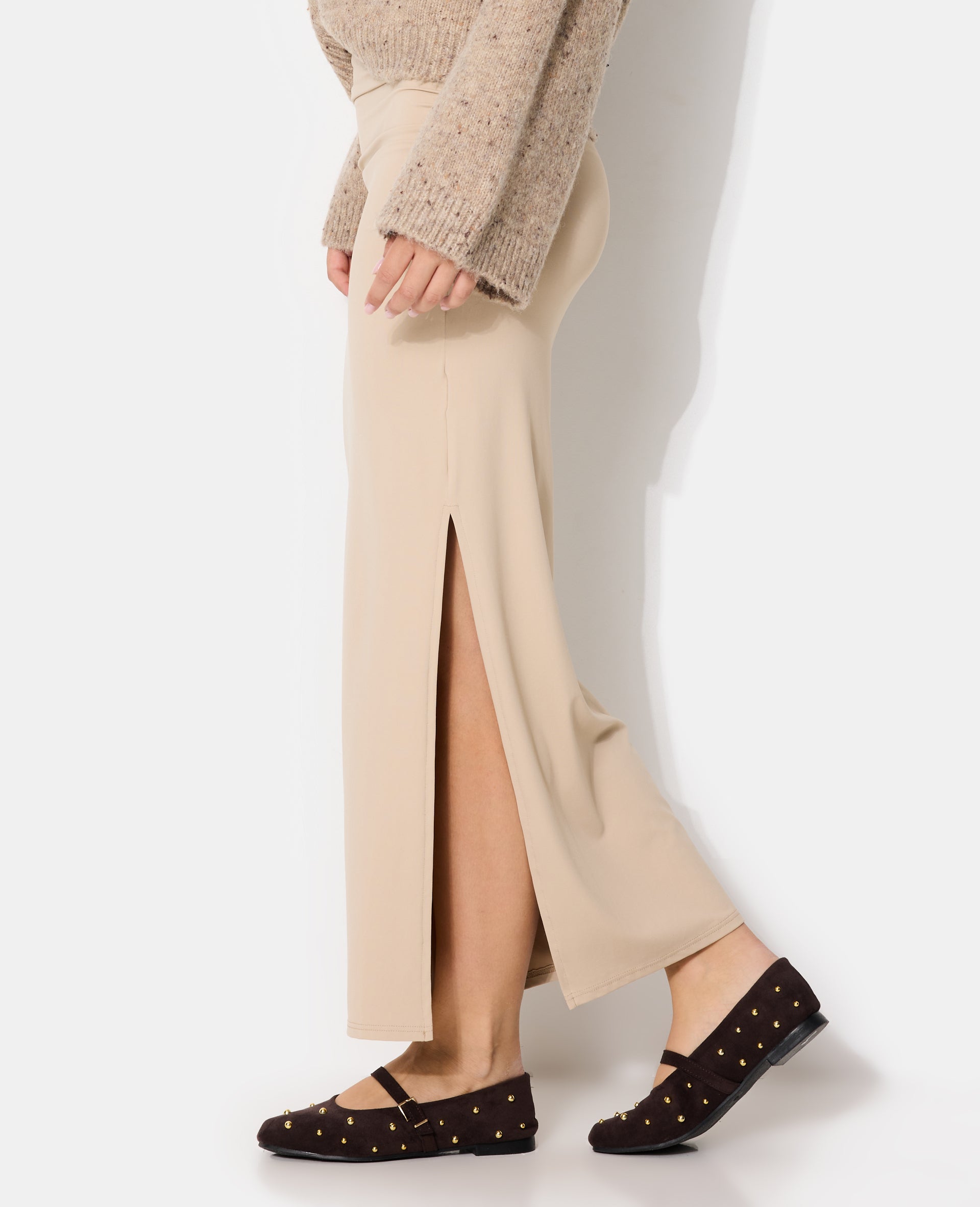 Jupe longue en maille stretch avec fronces