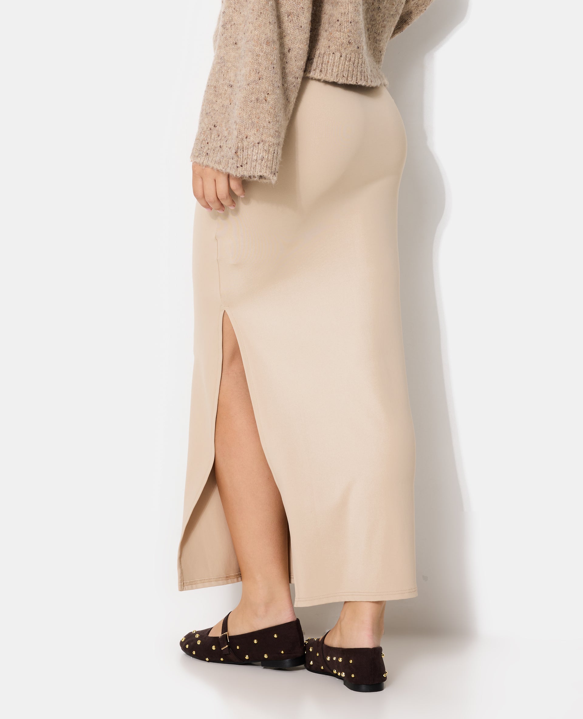 Jupe longue en maille stretch avec fronces