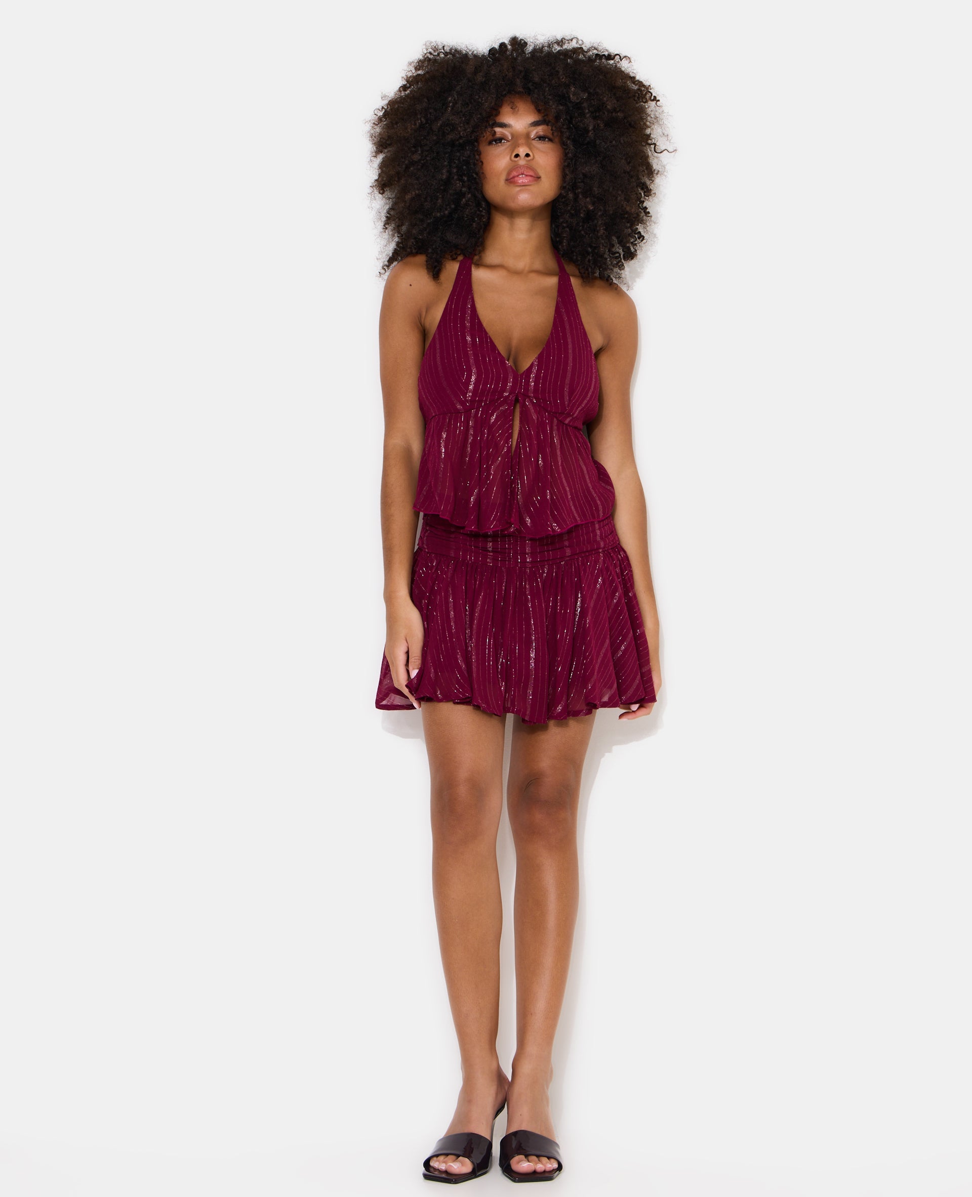 Jupe courte taille drapée avec lurex