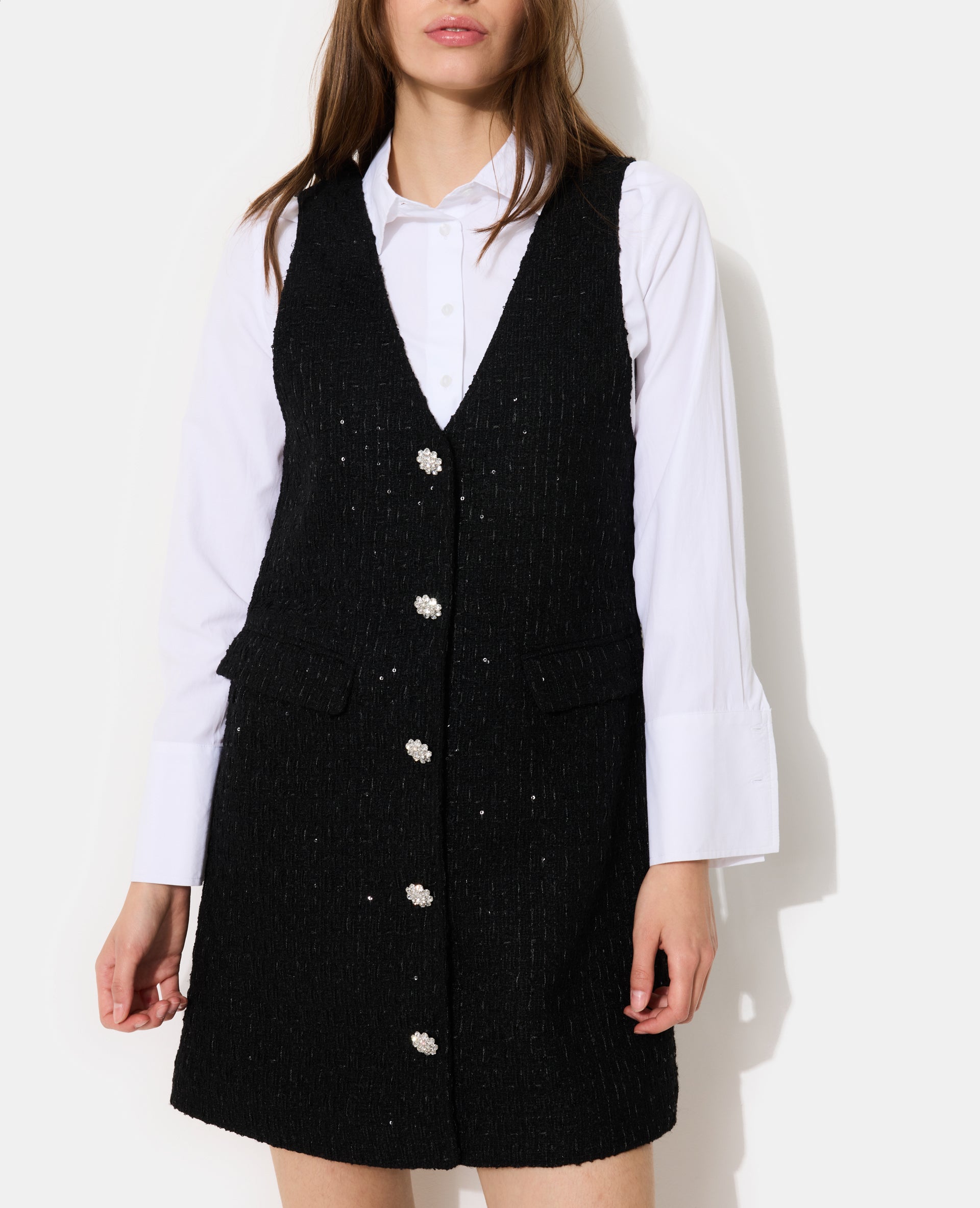 Robe chasuble en tweed avec sequins