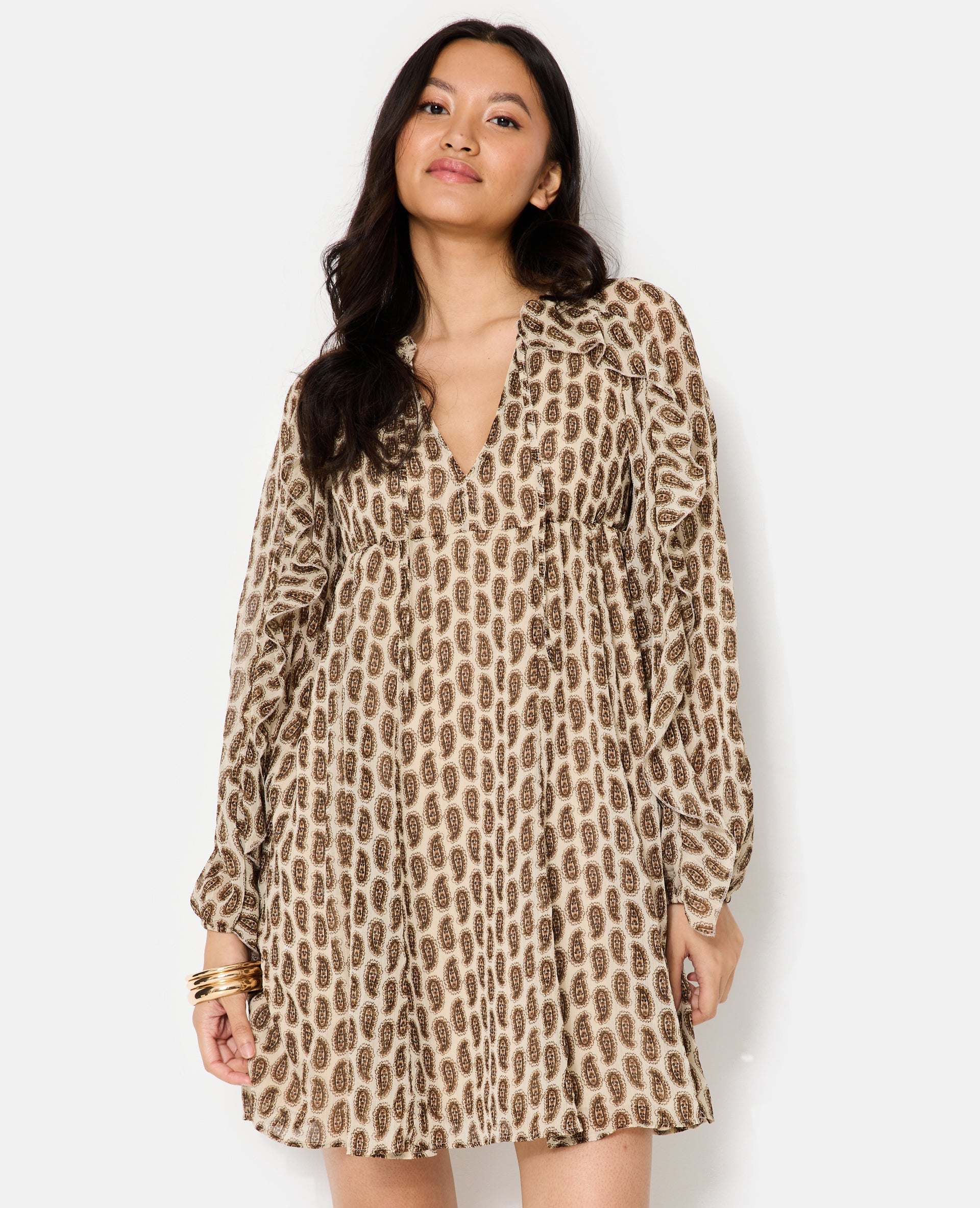 Robe en voile avec volants motifs cachemire
