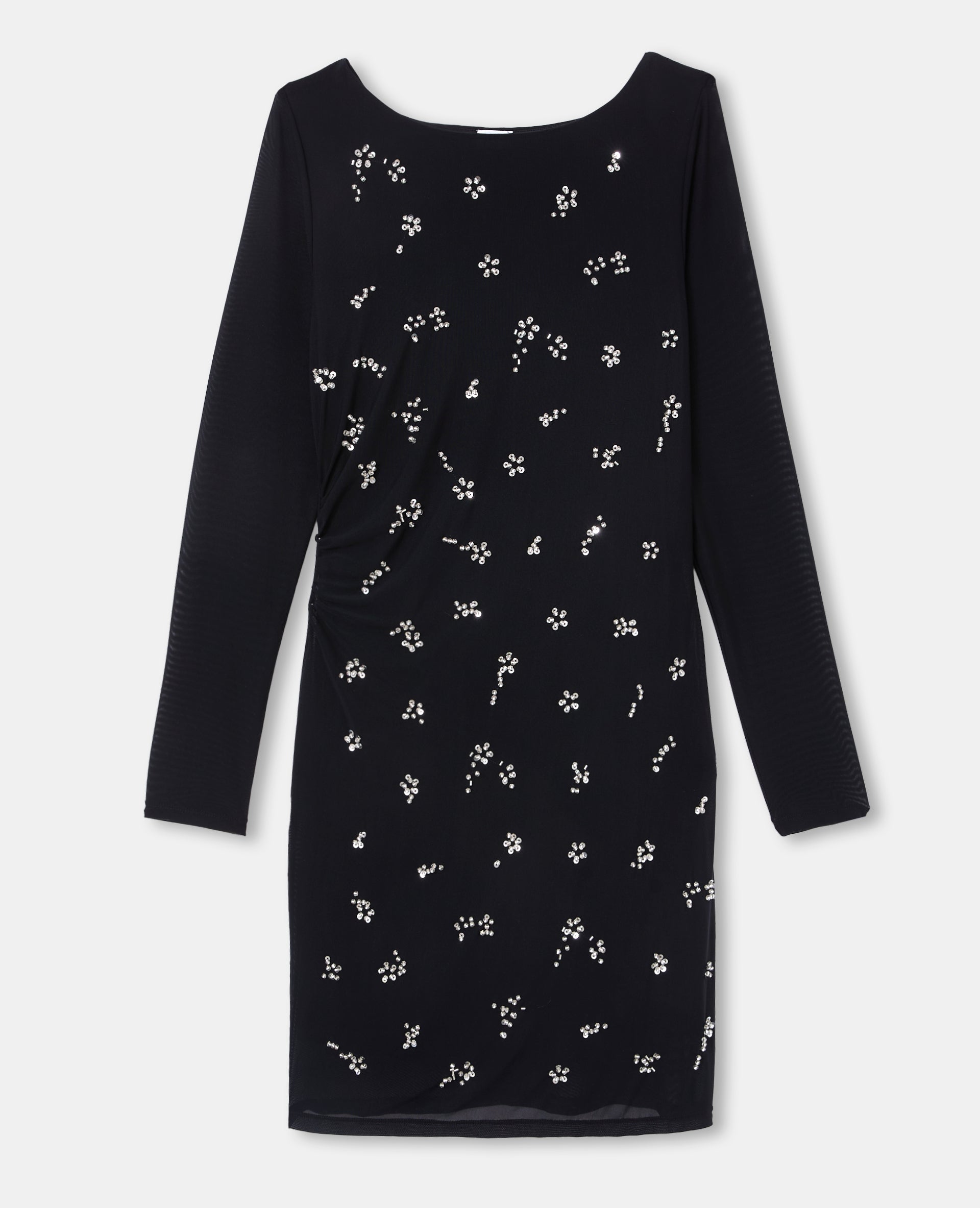 Robe courte en résille avec perles et sequins