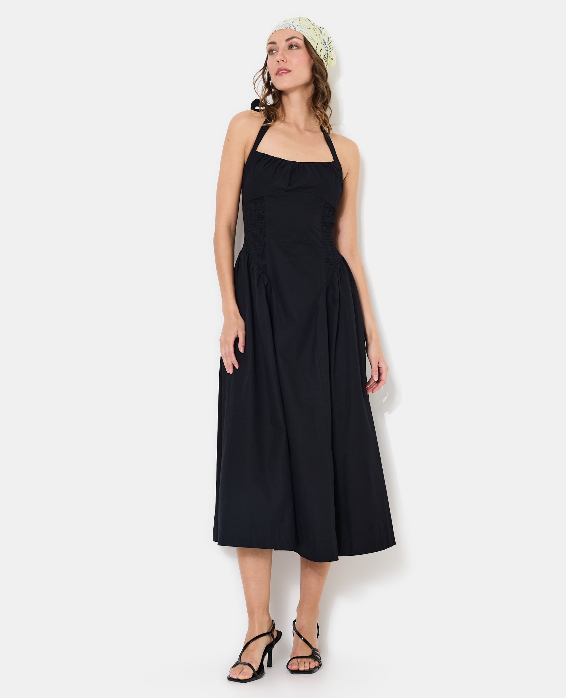 Robe longue évasée avec smocks