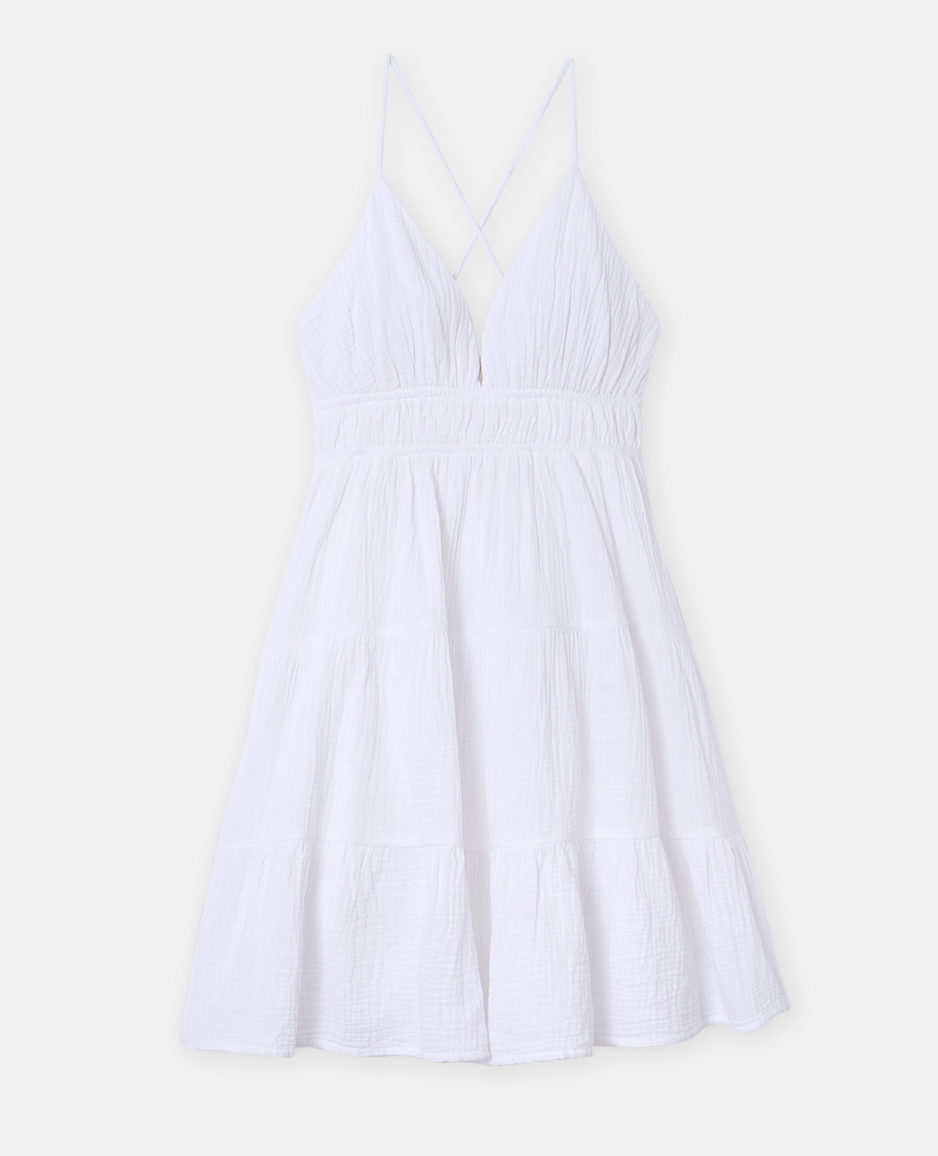 Robe courte dos-nu en gaze de coton
