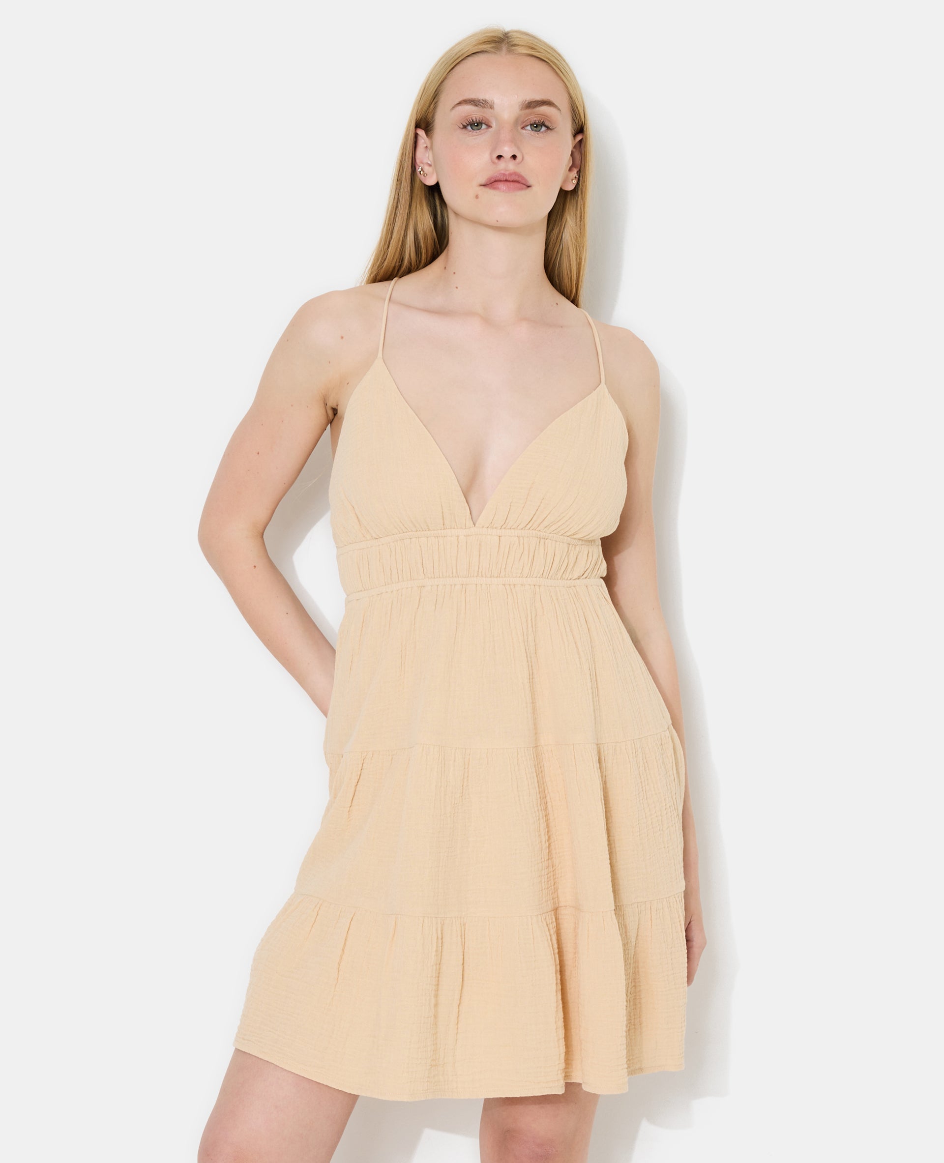 Robe courte dos-nu en gaze de coton