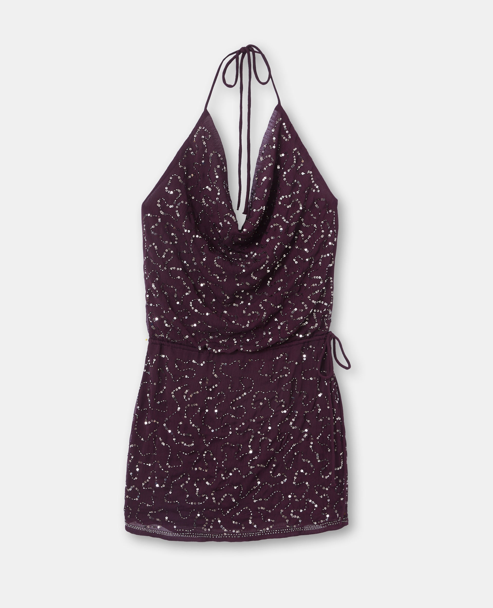 Robe dos-nu en voile avec sequins et perles