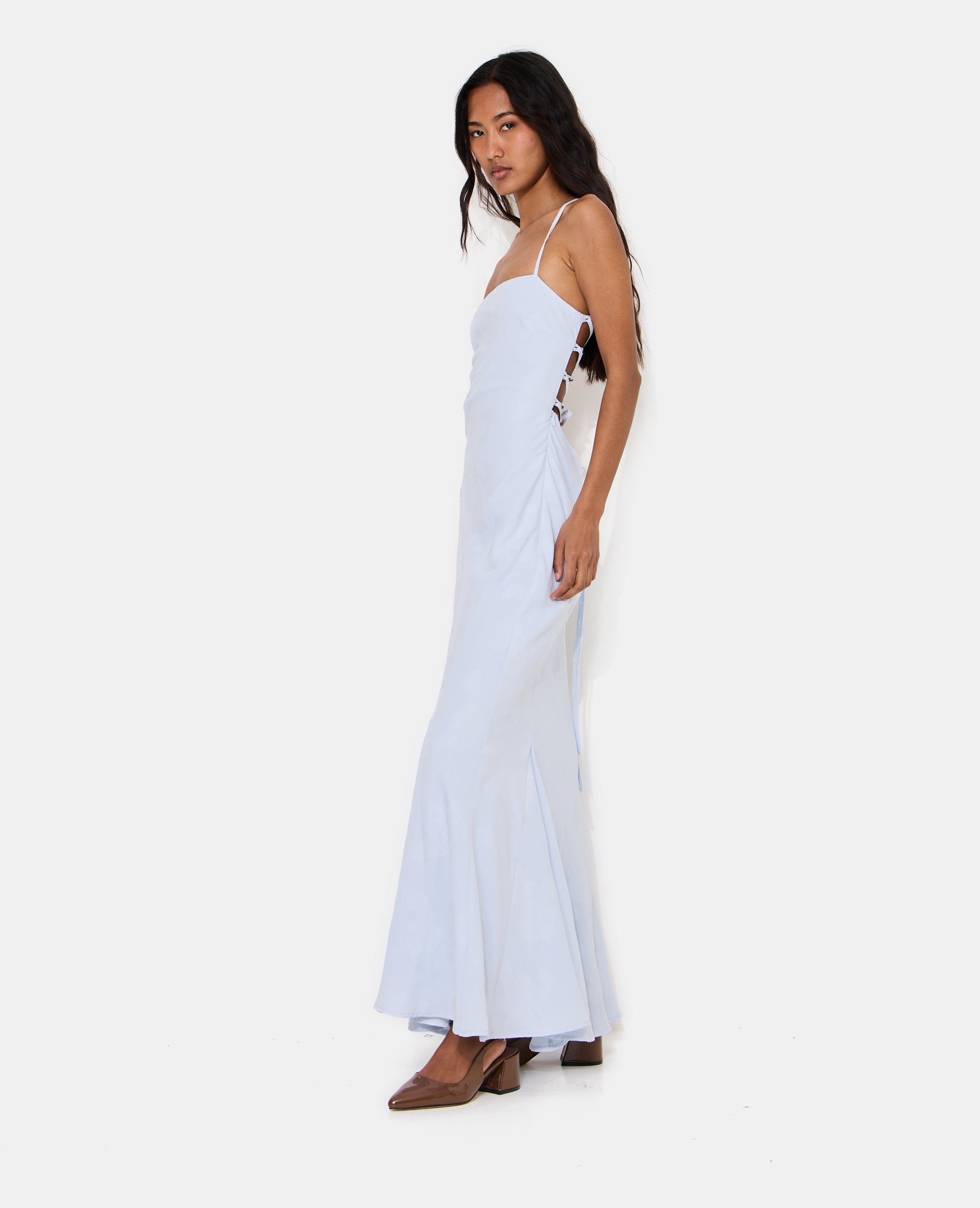 Robe longue évasée effet sirène avec bretelles