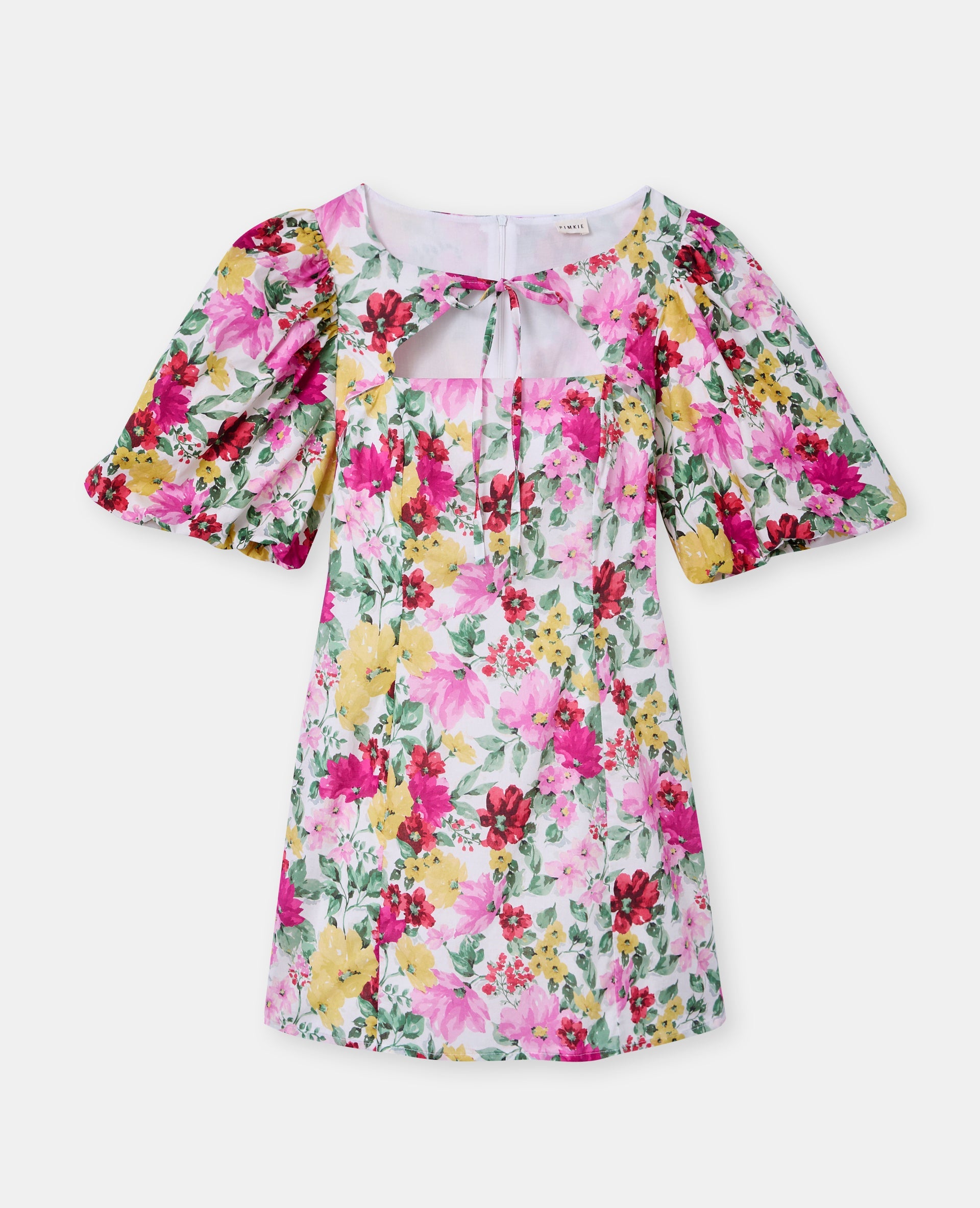 Robe courte manches ballons motif fleurs