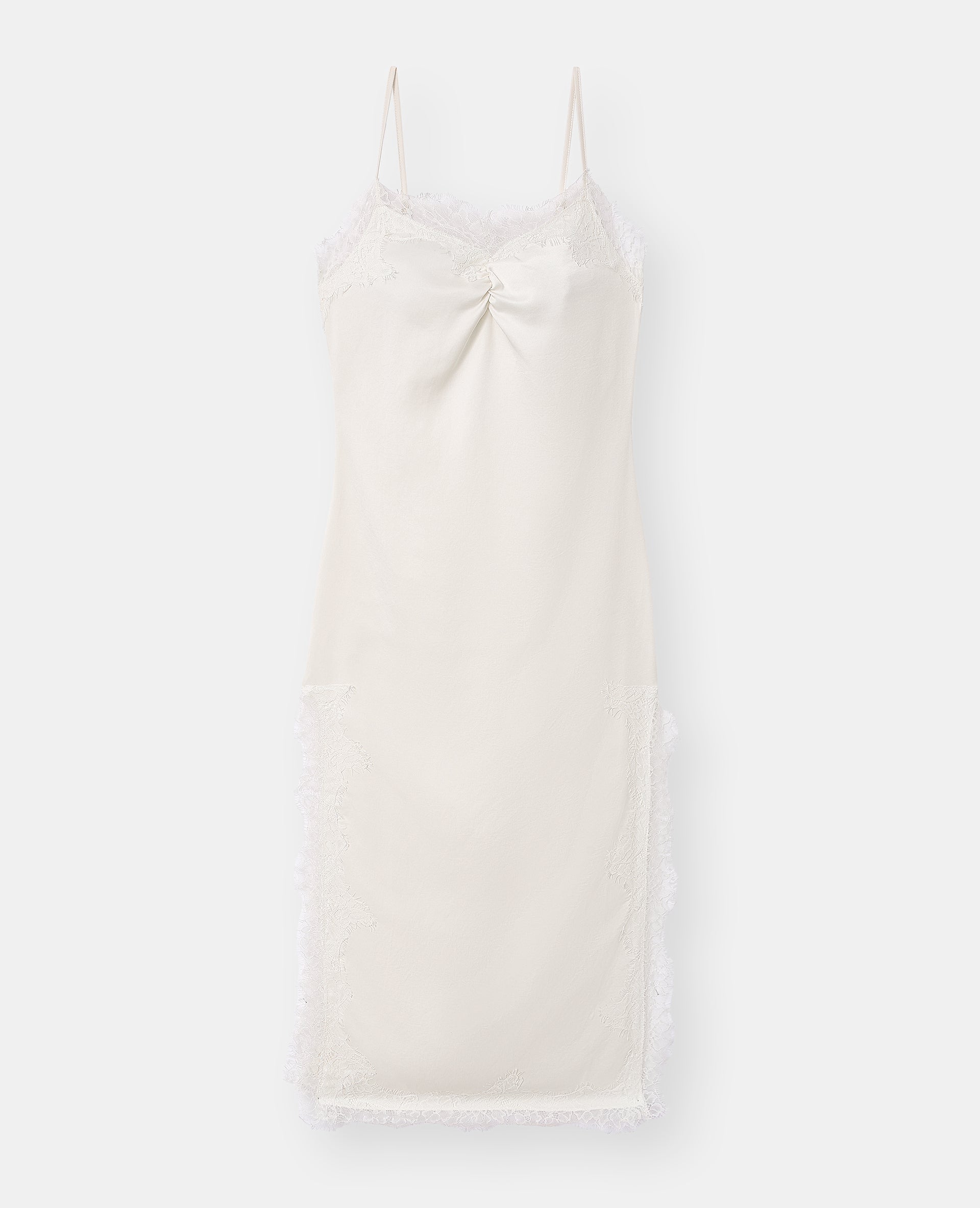 Robe longue en satin avec dentelle et fentes côtés