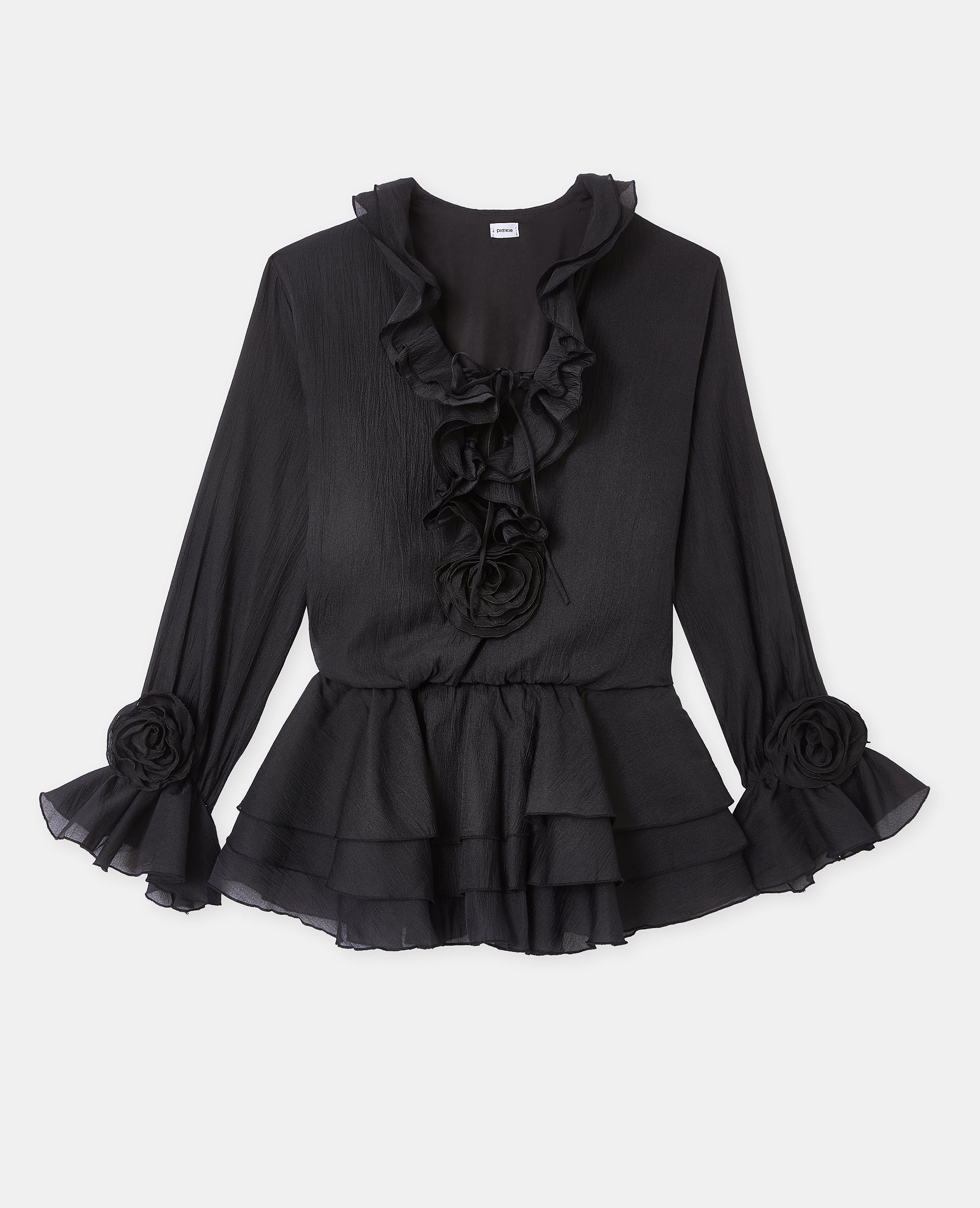 Robe courte en voile avec volants et fleurs