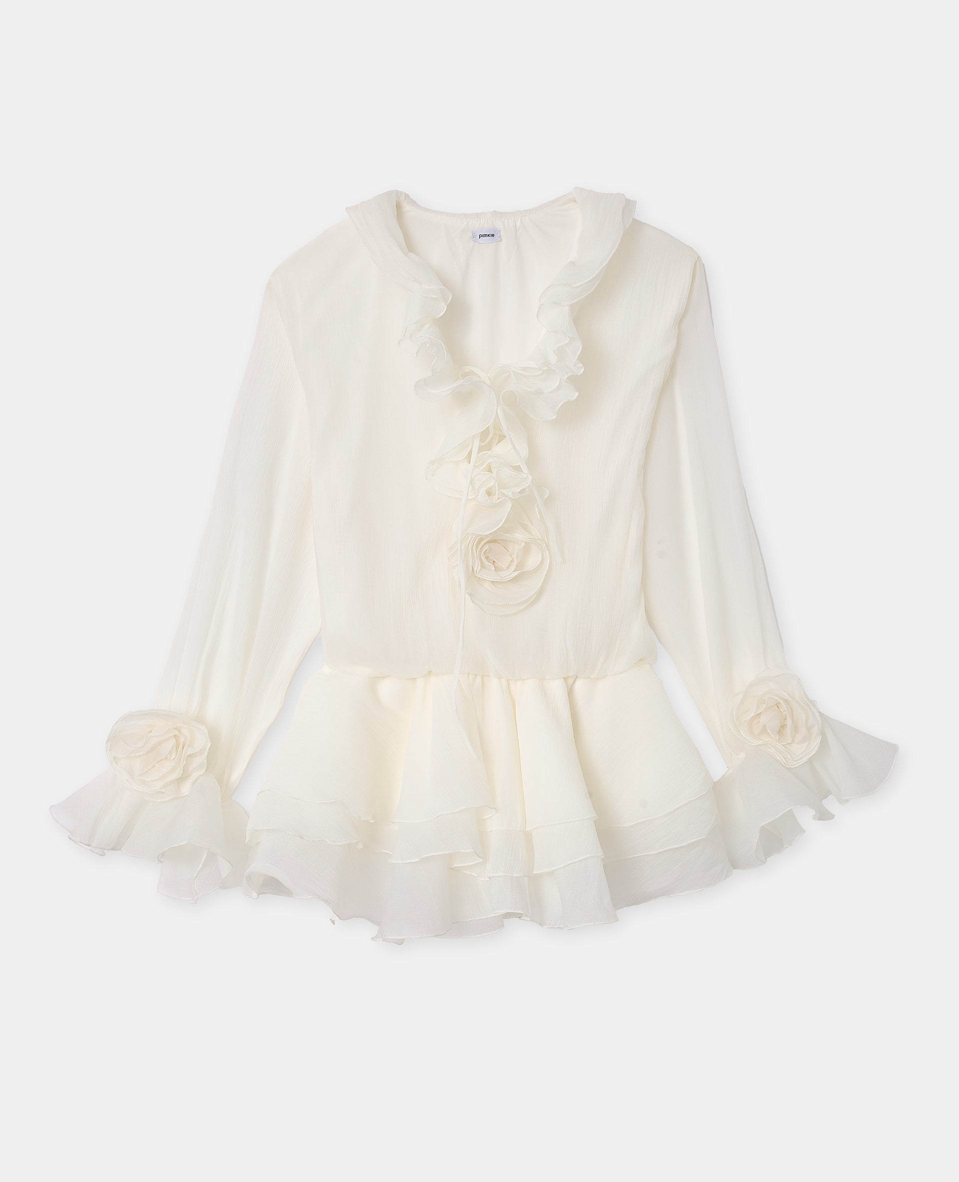 Robe courte en voile avec volants et fleurs